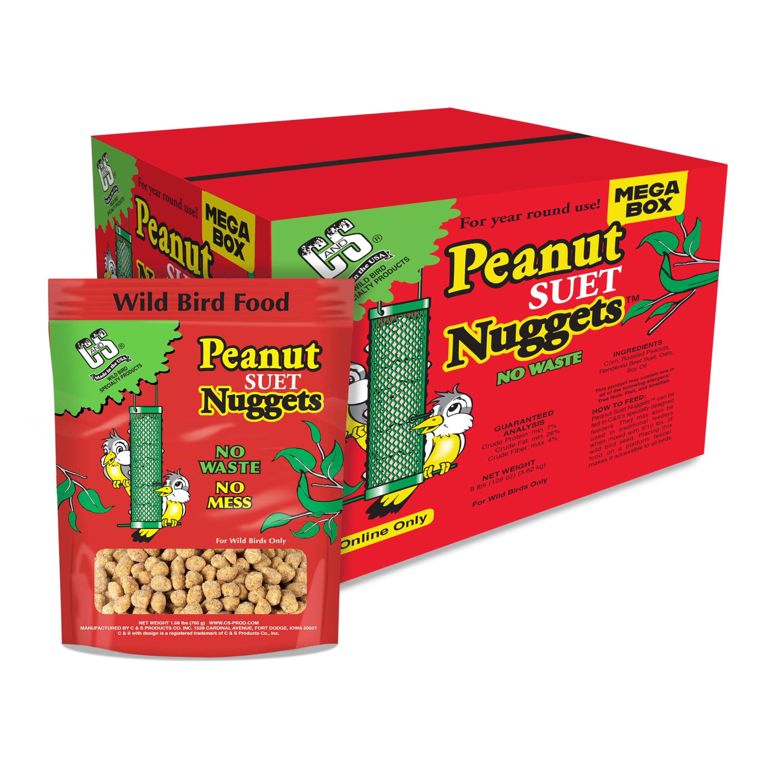 C&S Wild Bird Peanut Suet Nuggets Mega Box, 8 Pounds