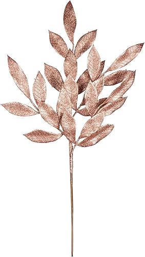 Vickerman Aerosol de Navidad artificial de hoja de laurel con purpurina de oro rosa de 22 pulgadas. Incluye 12 aerosoles por paquete.