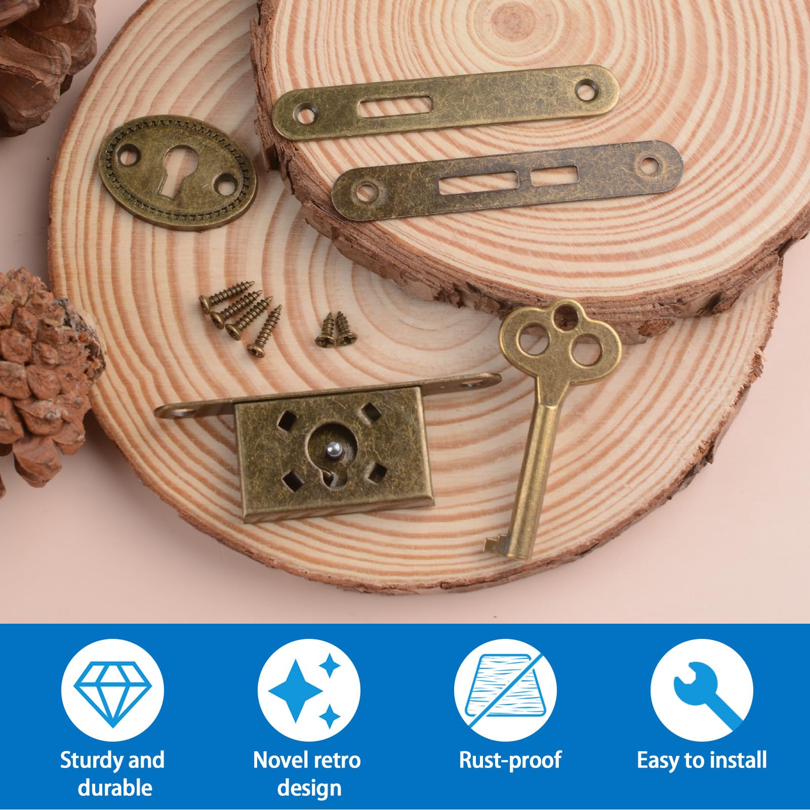 INCREWAY 4 Sets Exquisite Decorative Jewelry Box Lock with Keys Bronze Durable Small Locks for Furniture Cupboard - Image 3