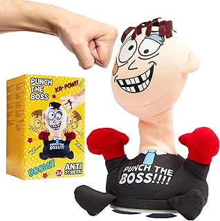 KreativeKraft Jouet Anti Stress Adulte Bureau Idée Cadeau Humoristique Collègue Homme Femme Punching Ball Bureau Antistress Adultes Funny Gifts Secret Santa (Gris foncé)