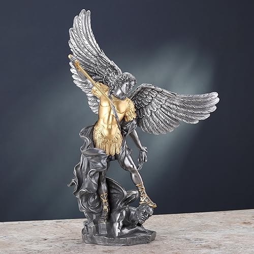 Miniatura 4 de Veronese Design 14 58 pulgadas Saint Michael pisotea la escultura de resina de demonio fundido en frío estatua de acabado de peltre