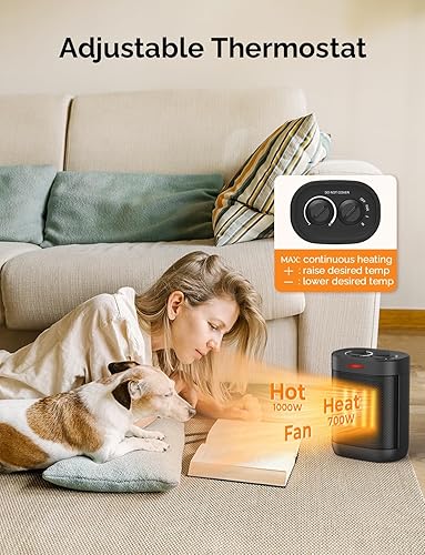Miniatura 2 de Calentador de espacio pequeño para uso en interiores, calentador eléctrico PTC para dormitorio, calentamiento rápido de 1000 W con termostato,