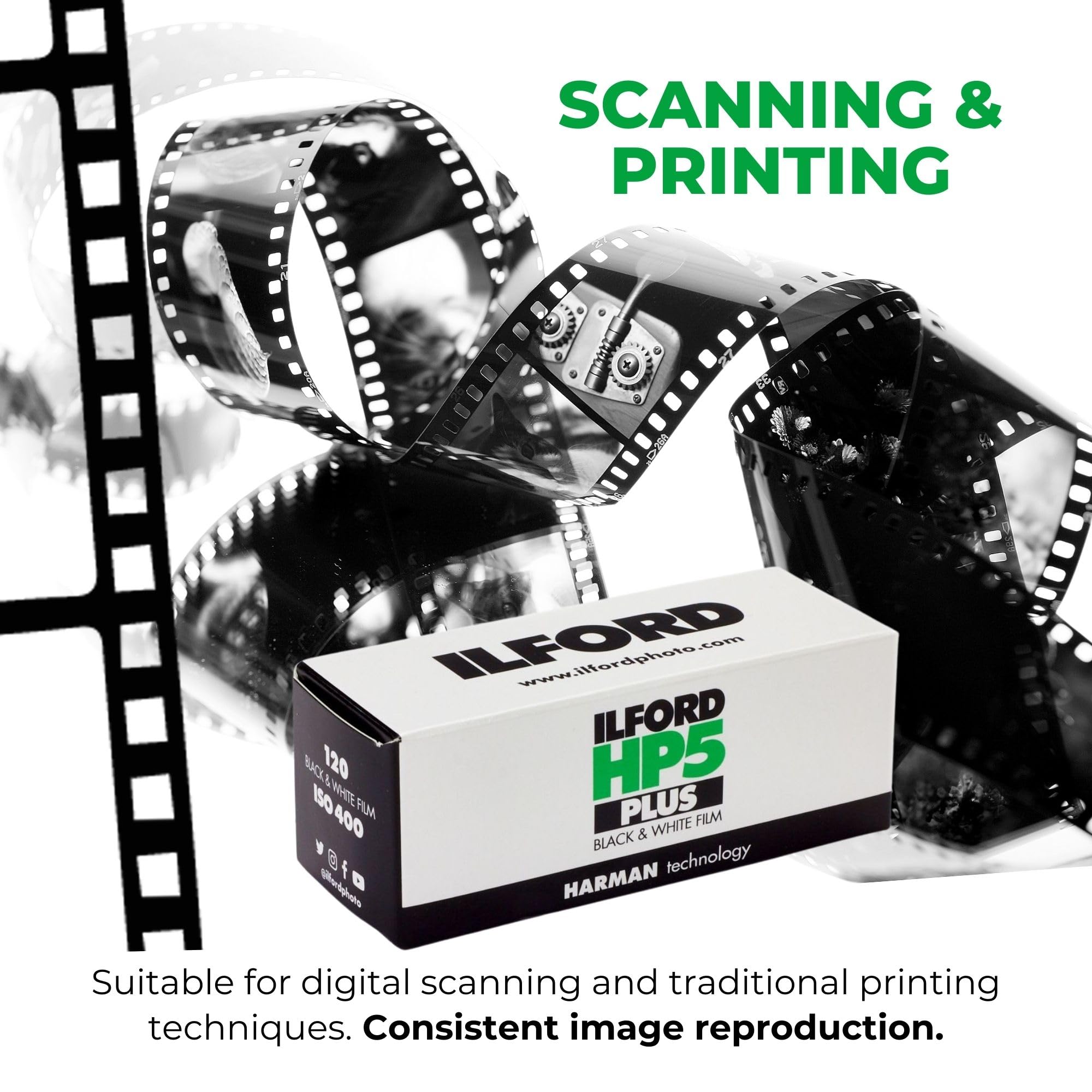 Paquete de películas para cámara con película Ilford HP5 120 en blanco y negro ISO 400 x5 y estuche de almacenamiento Clikoze