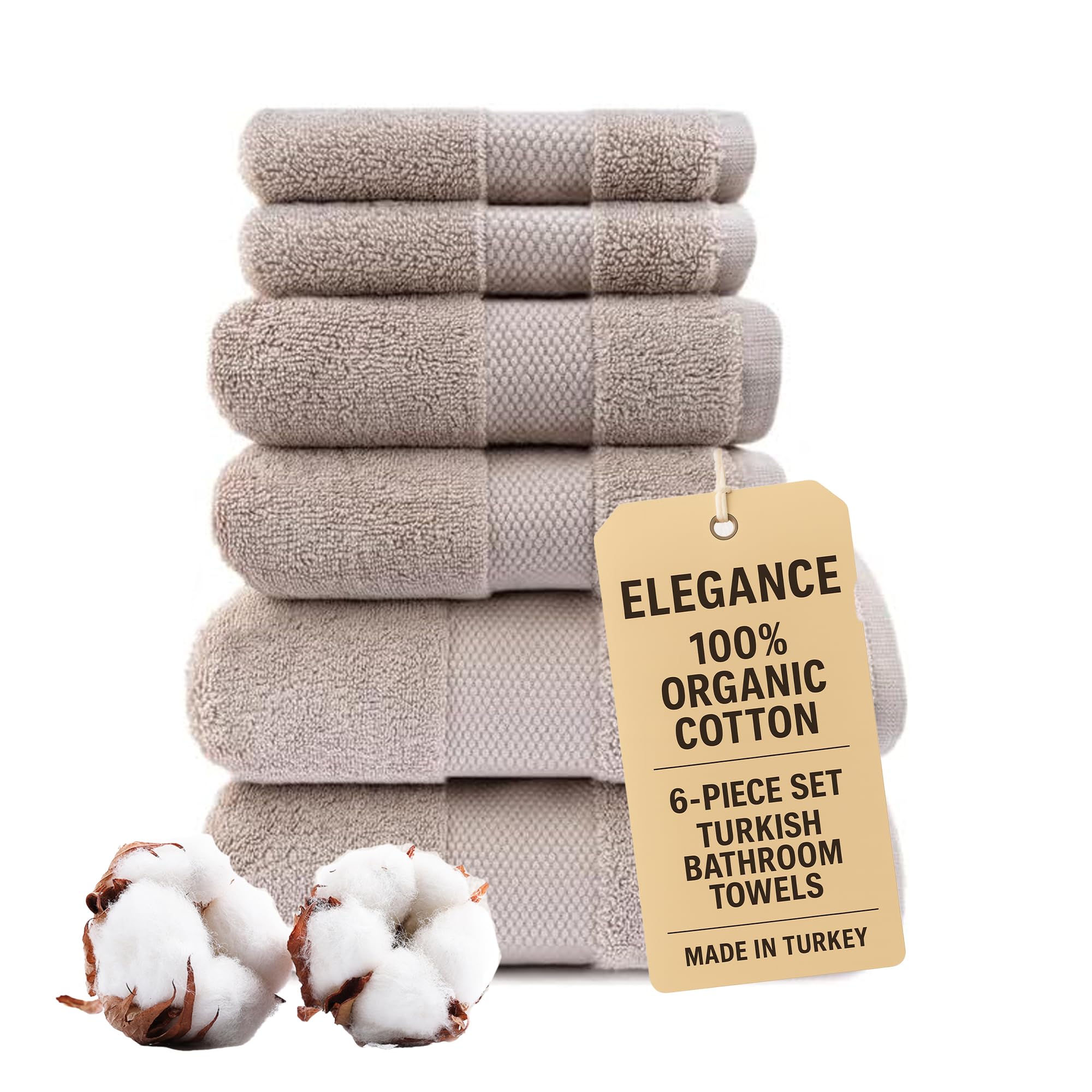 Maisonette Elegance 100% Organic Cotton Turkish Bathroom Towels Set, Ideal Quick Dry Luxury Washcloths, Hand & Large Luxury Bath Towels for Shower (6