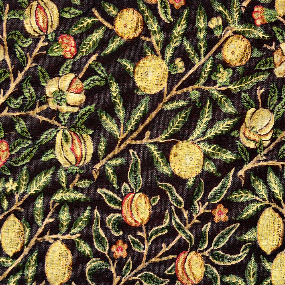 Tapestry Fabric William Morris Pomegranate Fruit Floral Flower Damask (Sold Per Metre) (Ebony)