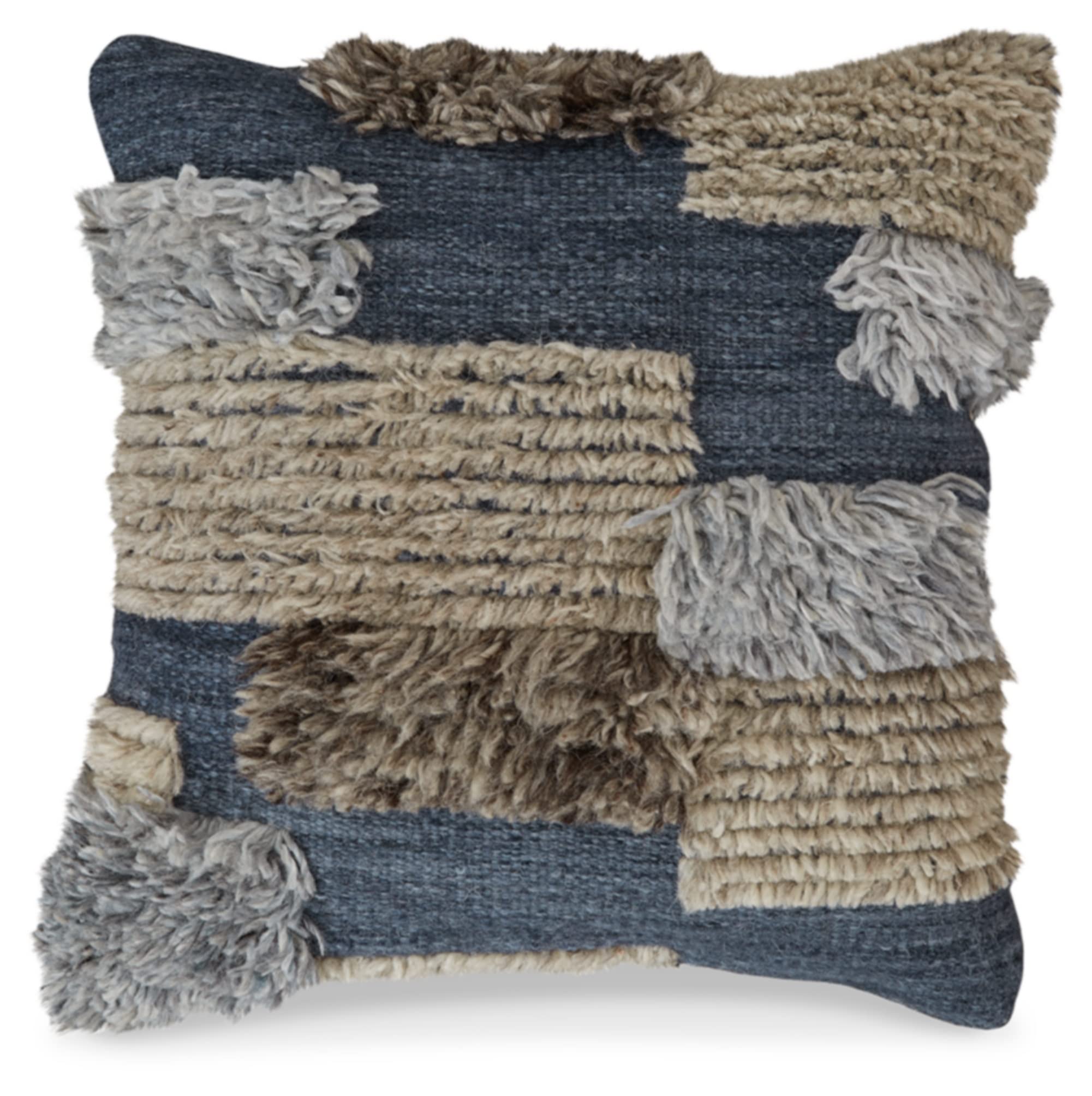 Signature Design by Ashley Gibbend Casual Square Wool Pillow with Hand-Knotted Detail, 20" x 20", Navy