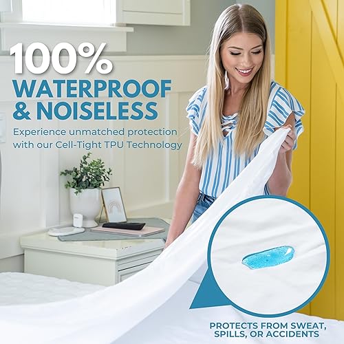 Miniatura 2 de Funda para colchón impermeable de alta calidad con cremallera, tamaño King, 78 x 80 pulgadas, 100% algodón, hipoalergénico, funda de colchón de seis