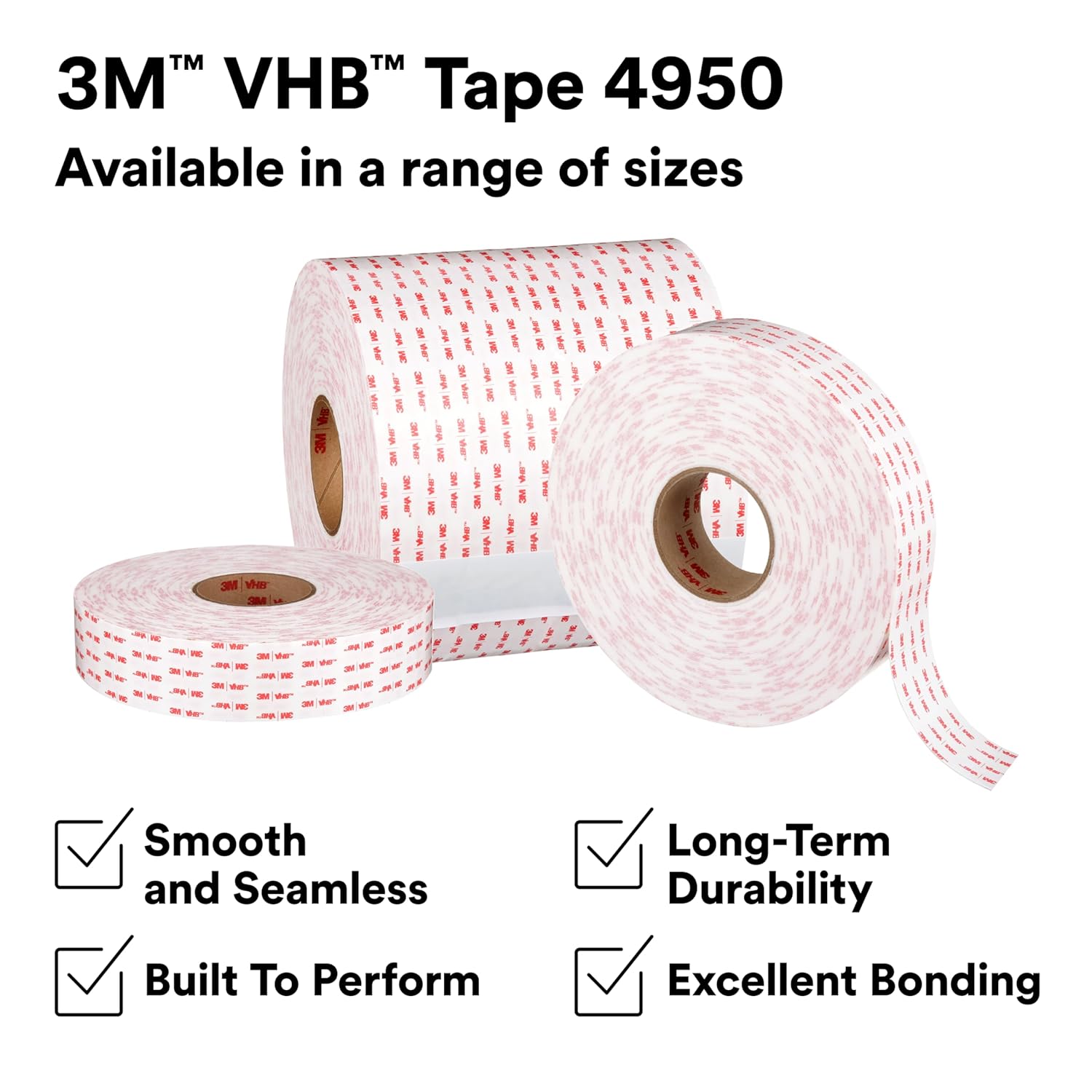 3M VHB Tape 4950, White, 3/4 in x 36 yd, 45 mil, 12 rolls per case