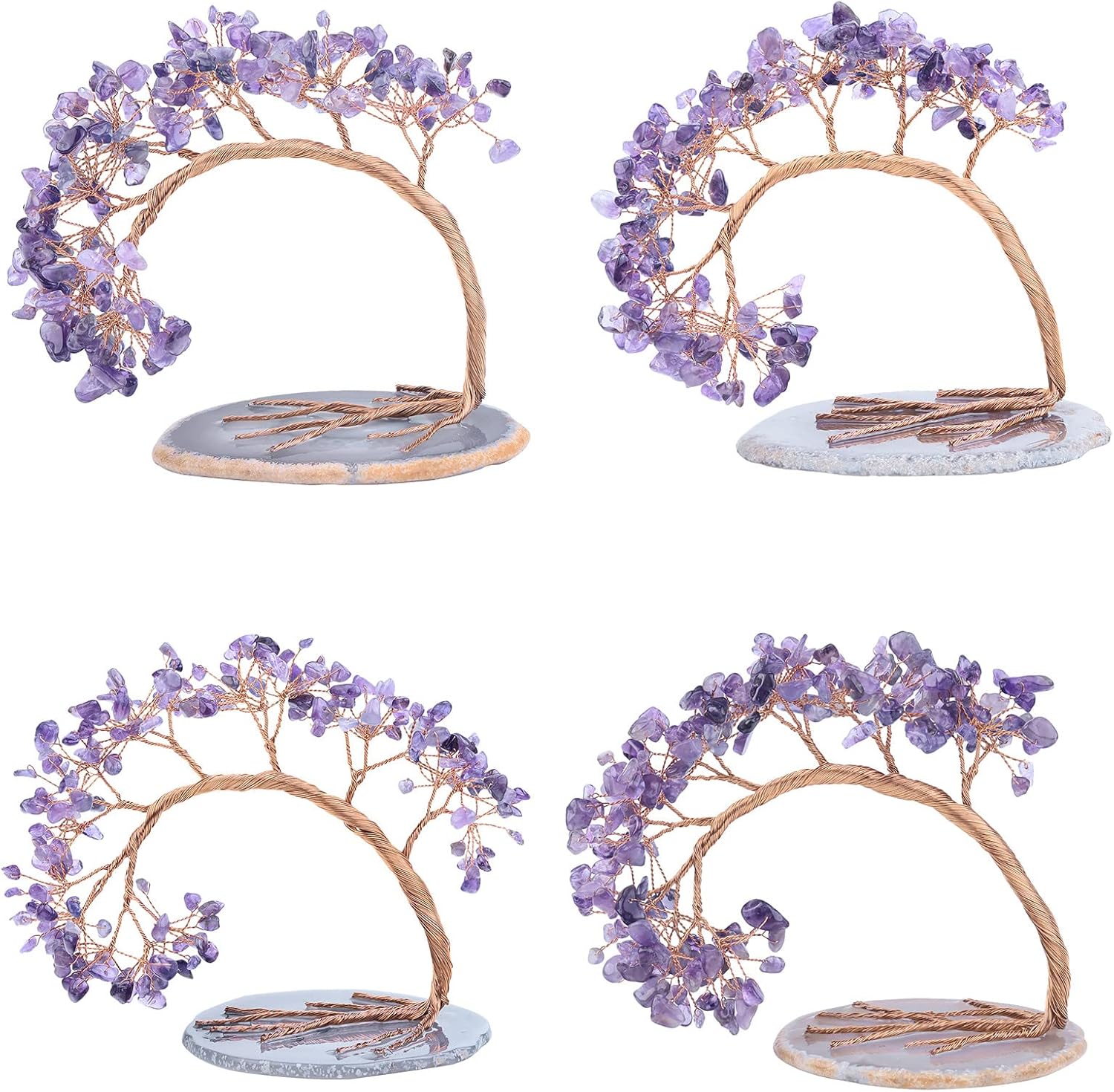mookaitedecor Natural Amethyst Crystal Stone Money Tree with Agate Slice Base for Office Home Decor Wealth Luck Semi Precious Healing Crystal Stone Feng Shui Tree Ornaments - Image 4