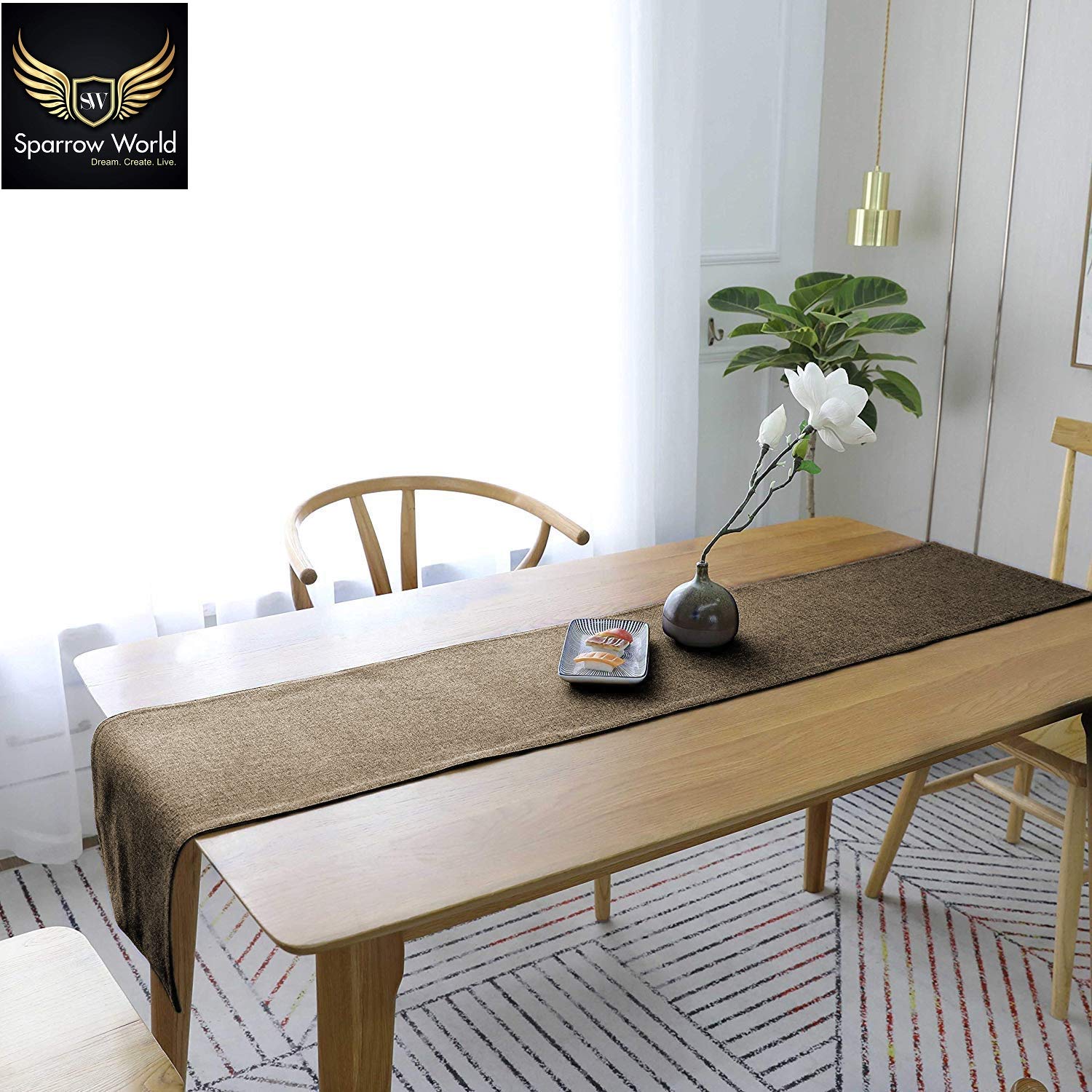 Sparrow World Jute Table Runner Heat Resistant Dining Table Runner for Dining Table (Beige, 12X72)