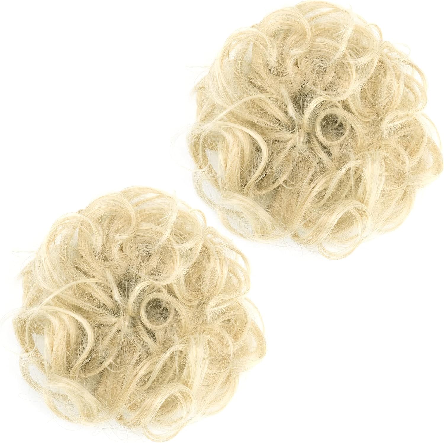 IMISSU 2PCS Messy Bun Hair Piece Updo Fake Scrunchies Ponytail Extension Wavy Curly Hairpieces Chignon Headband for Women Girls (2PCS Beach Blonde) - Image 5
