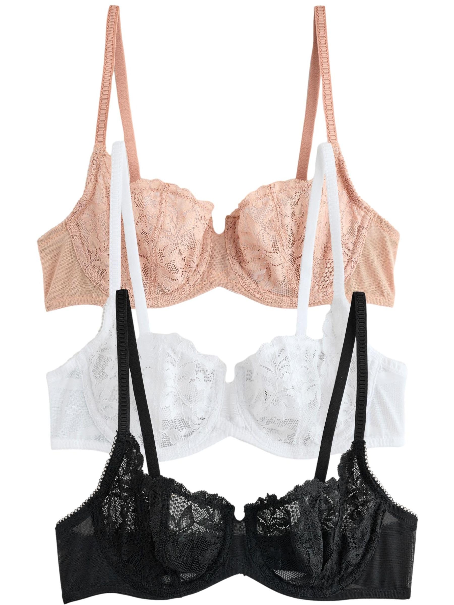 NEXT Reggiseno da donna a balconcino non imbottito con design in pizzo, confezione da 3 pezzi