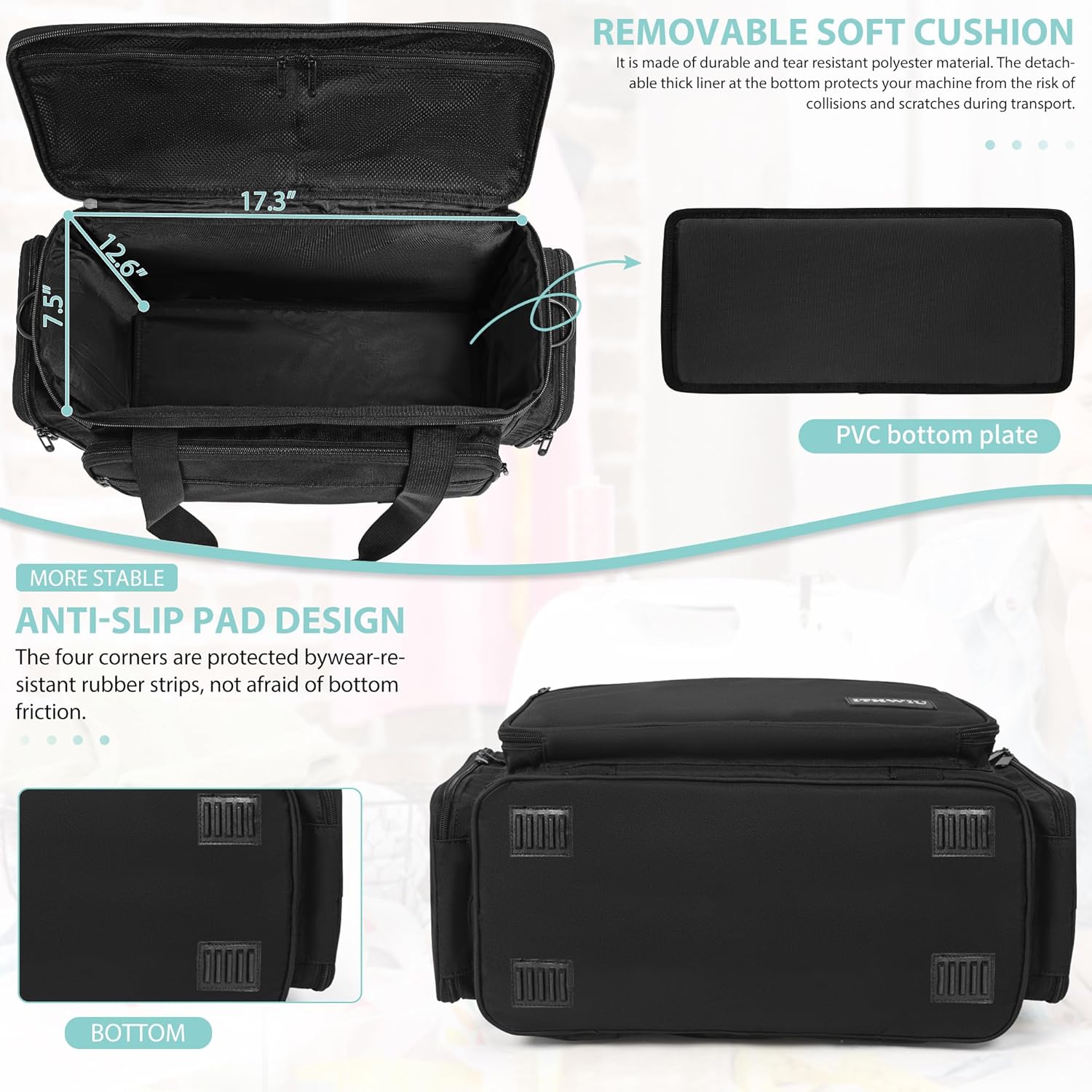 Sewing Machine Carrying Case with Multiple Storage Pockets Large Capacity, Universal Tote Storage Bag Compatible with Most Standard Singer, Brother, Janome