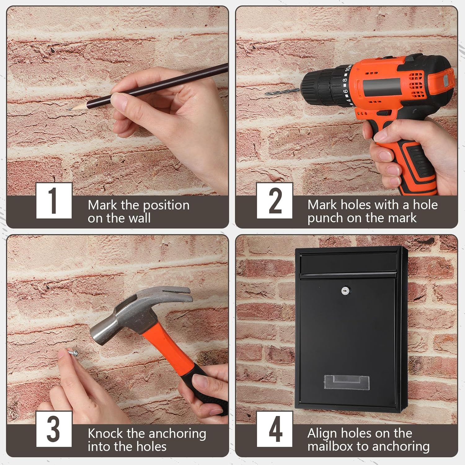 3 Pcs Locking Mailboxes Wall Mounted, 12.6 x 8.5 x 3.3 in Vertical Key Lock Drop Mailboxes with Lock and Slot, Metal Cover Rust-Proof Post Box Suggestion Donation Box, Black Galvanized Steel