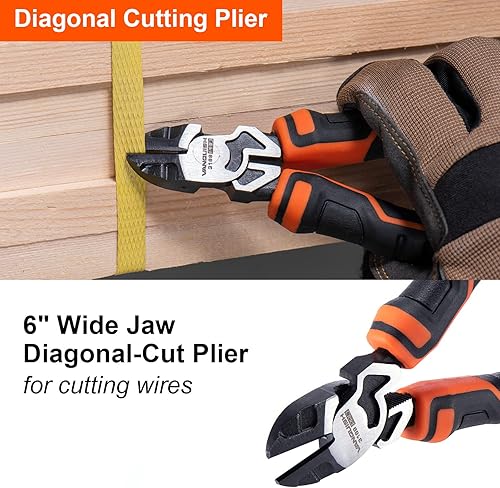 Miniatura 6 de Vanquish Juego de herramientas de alicates de 3 piezas con alicates de corte diagonal de mordaza de alambre de 6 pulgadas, alicates de punta larga