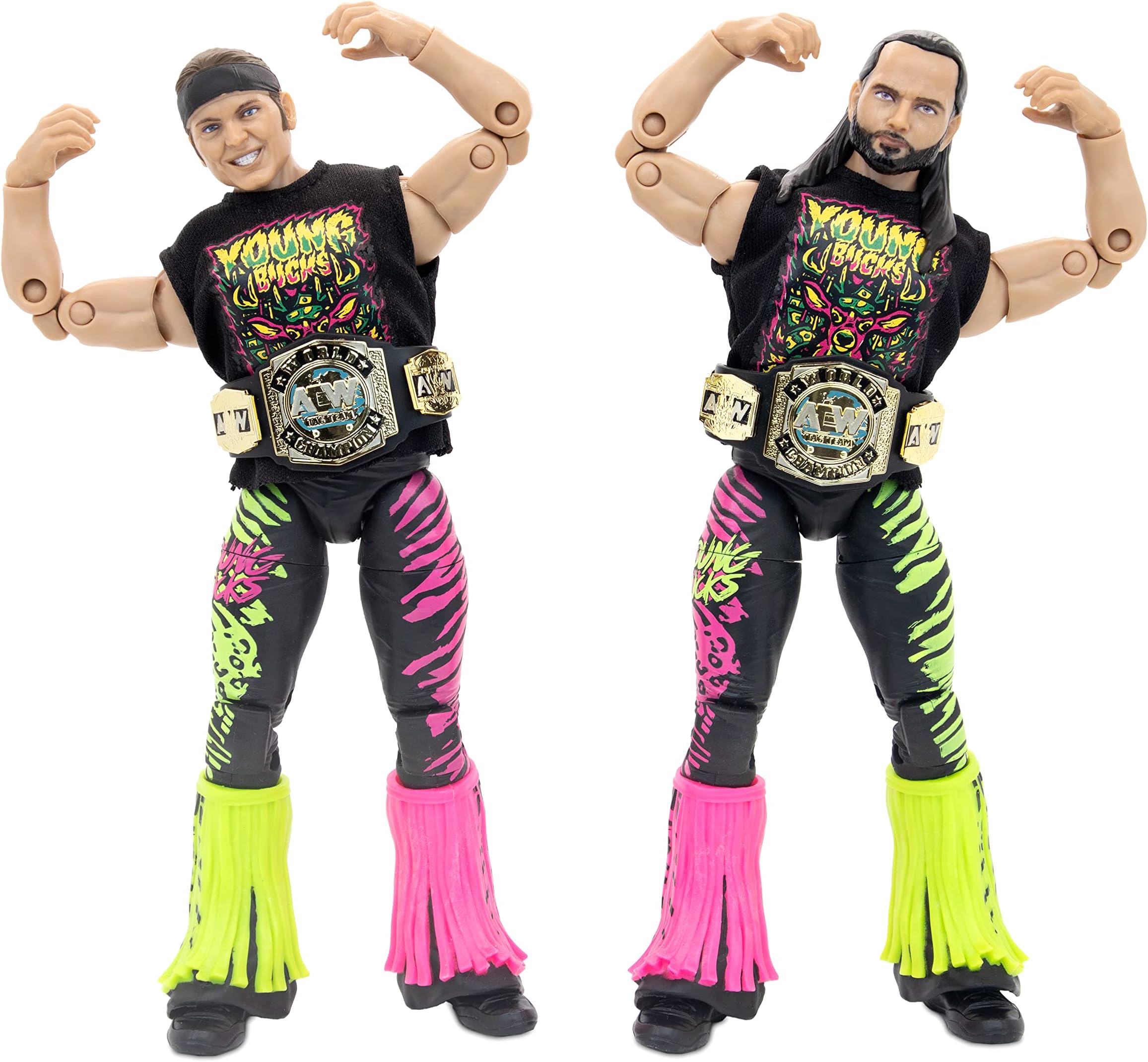 AEW UNRIVALED 2 Pack - The Young Bucks - 6-Inch Matt Jackson and Nick Jackson Figures with Accessories, Multicolor (AEW0197)