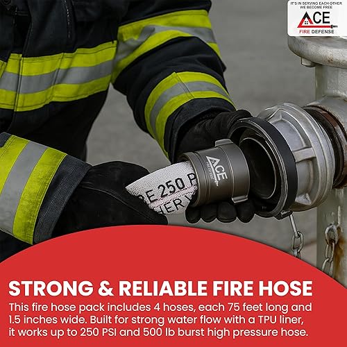 Miniatura 5 de Manguera de fuego aprobada por FM, paquete de 4 unidades de 75 pies x 1-12 pulgadas, manguera de fuego de ataque forestal probada de 250 psi de