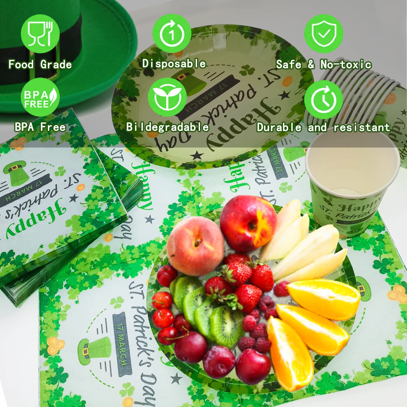 St. Patrick's Day Party Set – 25 Ovale Pappteller & Servietten Mit Kleeblatt-Muster, Perfekt Für Frühlingsfeiern & Picknicks