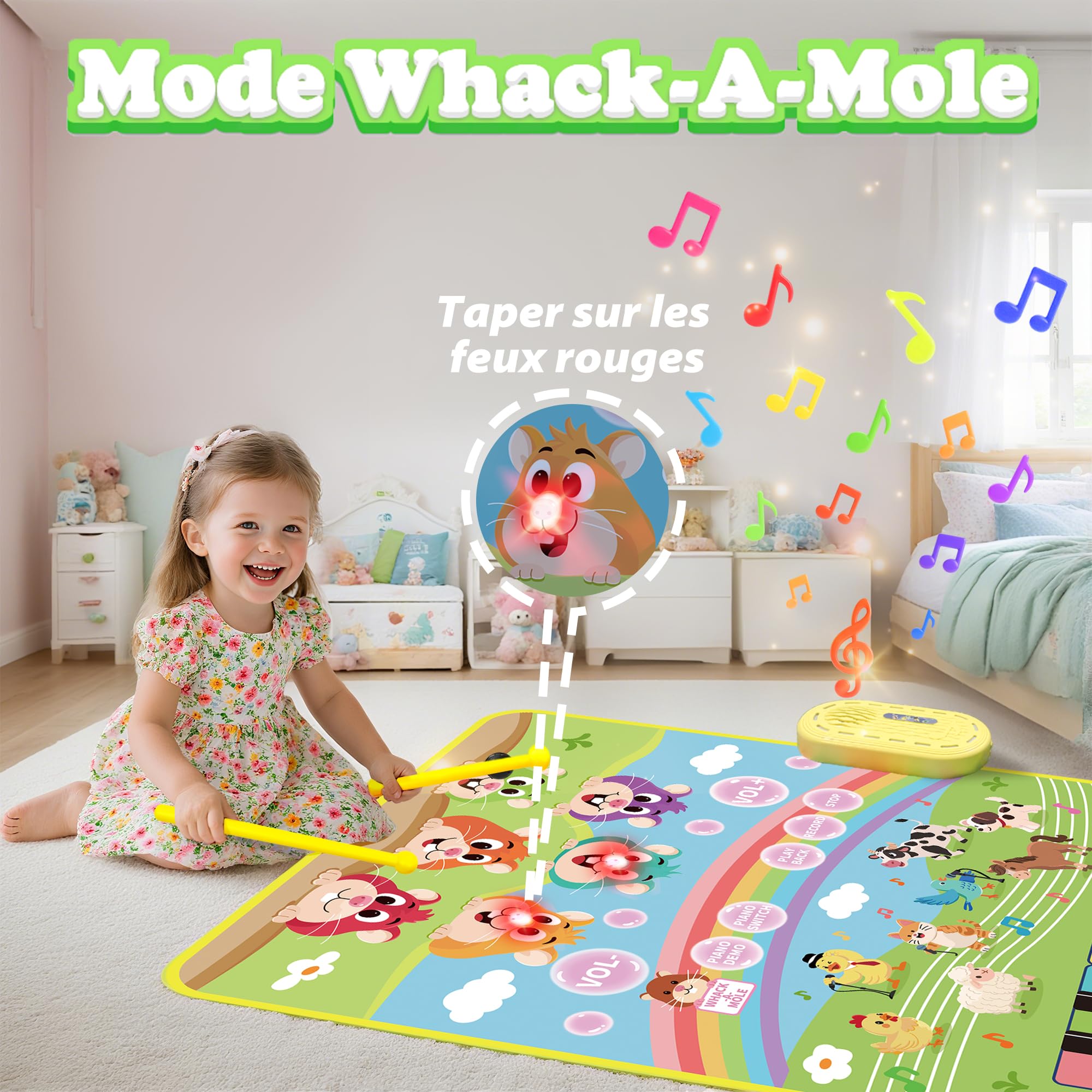 MOMUSE Tapis Musical Tape-Taupe, Tapis Piano 3 en 1 | Réglage du Volume à 10+ Niveaux, Jouet Bebe 1 2 3 Ans, Cadeaux d'anniversaire pour Bébés Enfants 3 4 5 Ans