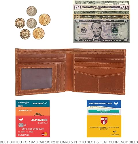 Miniatura 5 de Carteras minimalistas para hombres, carteras de cuero RFID bloqueo de hombre, cartera de cuero real para hombre con ventana de identificación,