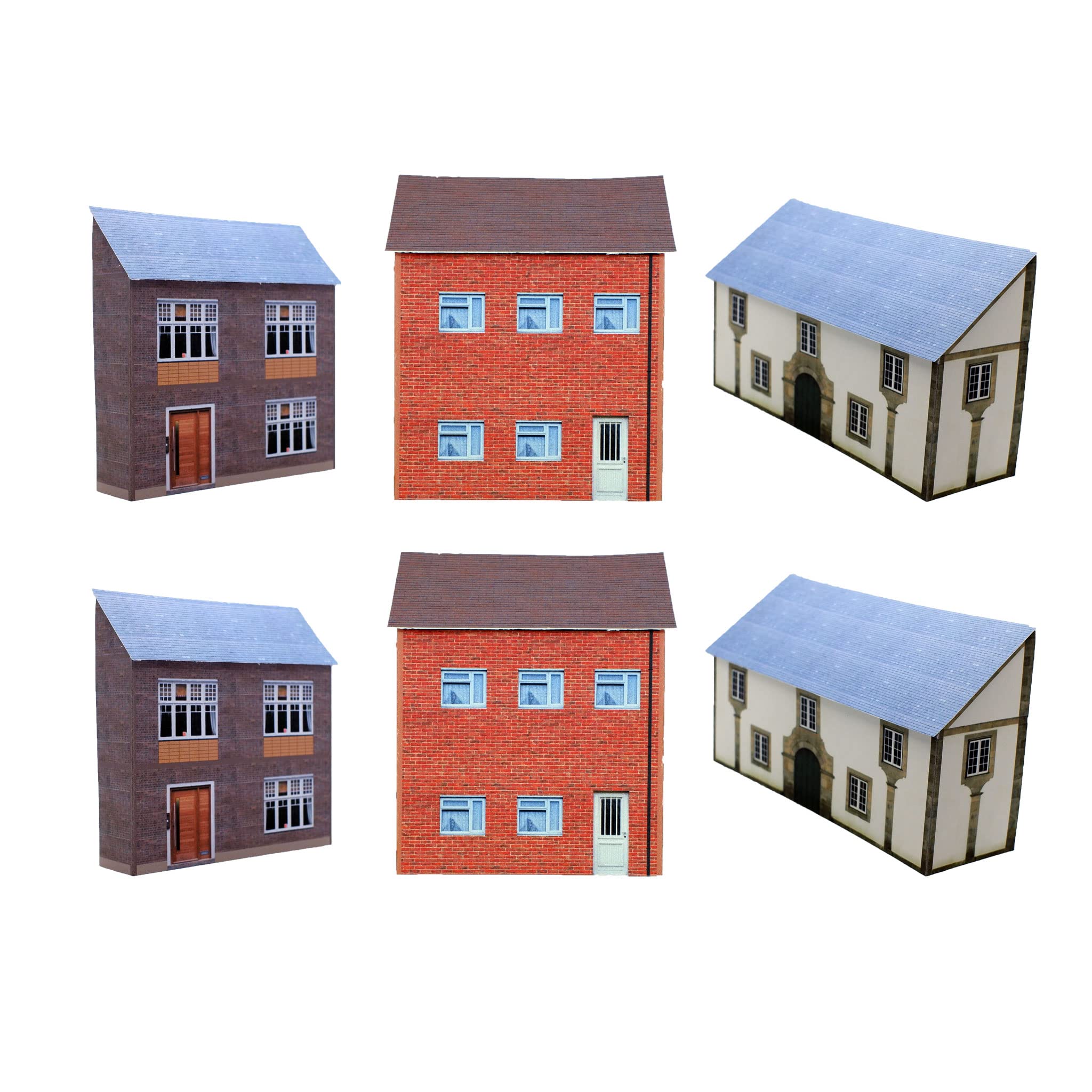 Card Low Relief OO Gauge Model Railway Houses - Pack of 6 (SET 8) 1/76 Scale