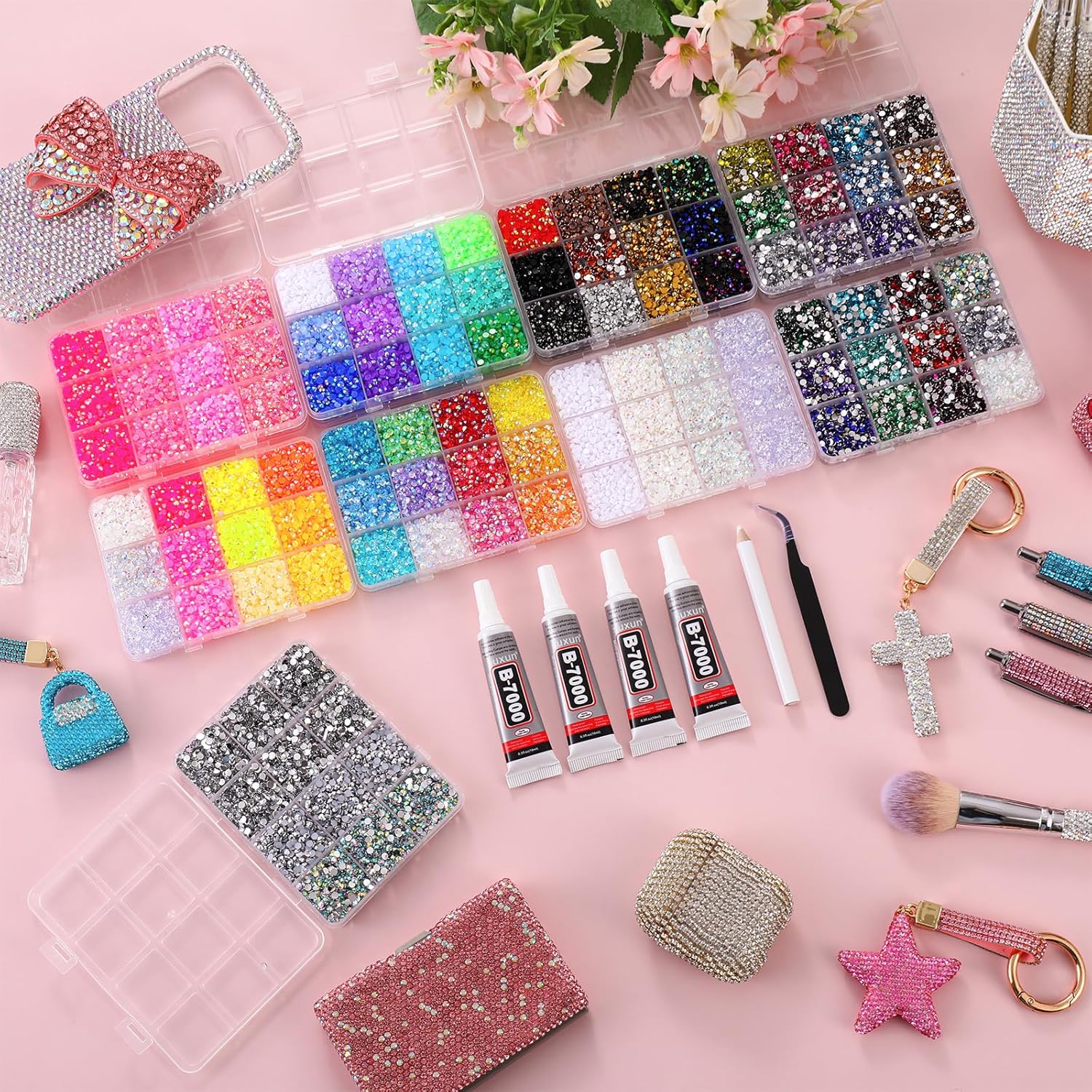 67500PCS Bedazzling Kit with 9 Boxes, 3mm Flatback Resin Rhinestones, Multicolor Sparkling Gems for Nail Art, Crafts, Clothing & DIY Decoration