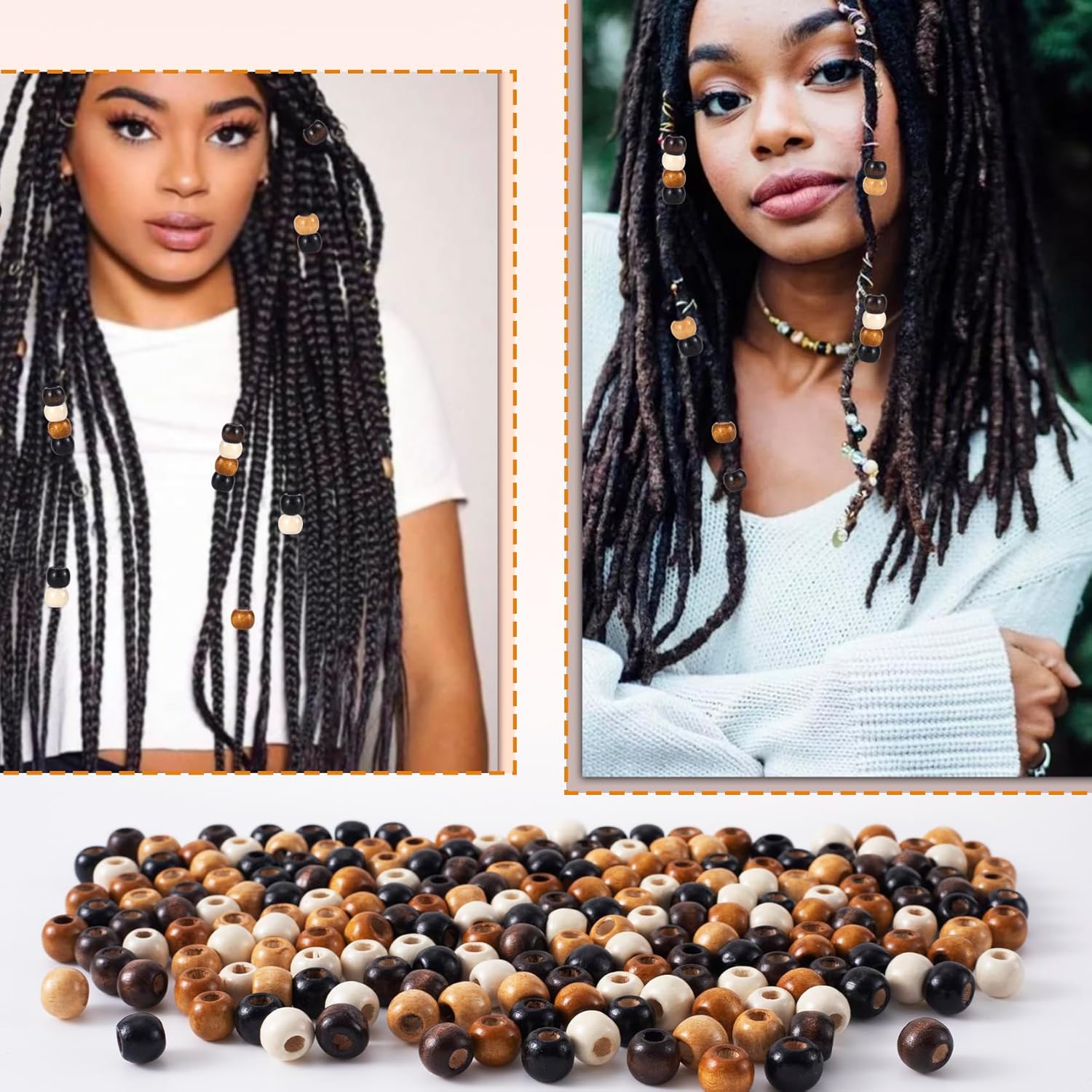 300 Pcs Large Hole Wooden Beads, Vintage Natural Wood Beads for Crafts, 9X10mm Round Wooden Loose Spacer Bead for Garland Necklaces Bracelets Earrings Anklets Pendant DIY Crafts- 5 Styles - Image 4