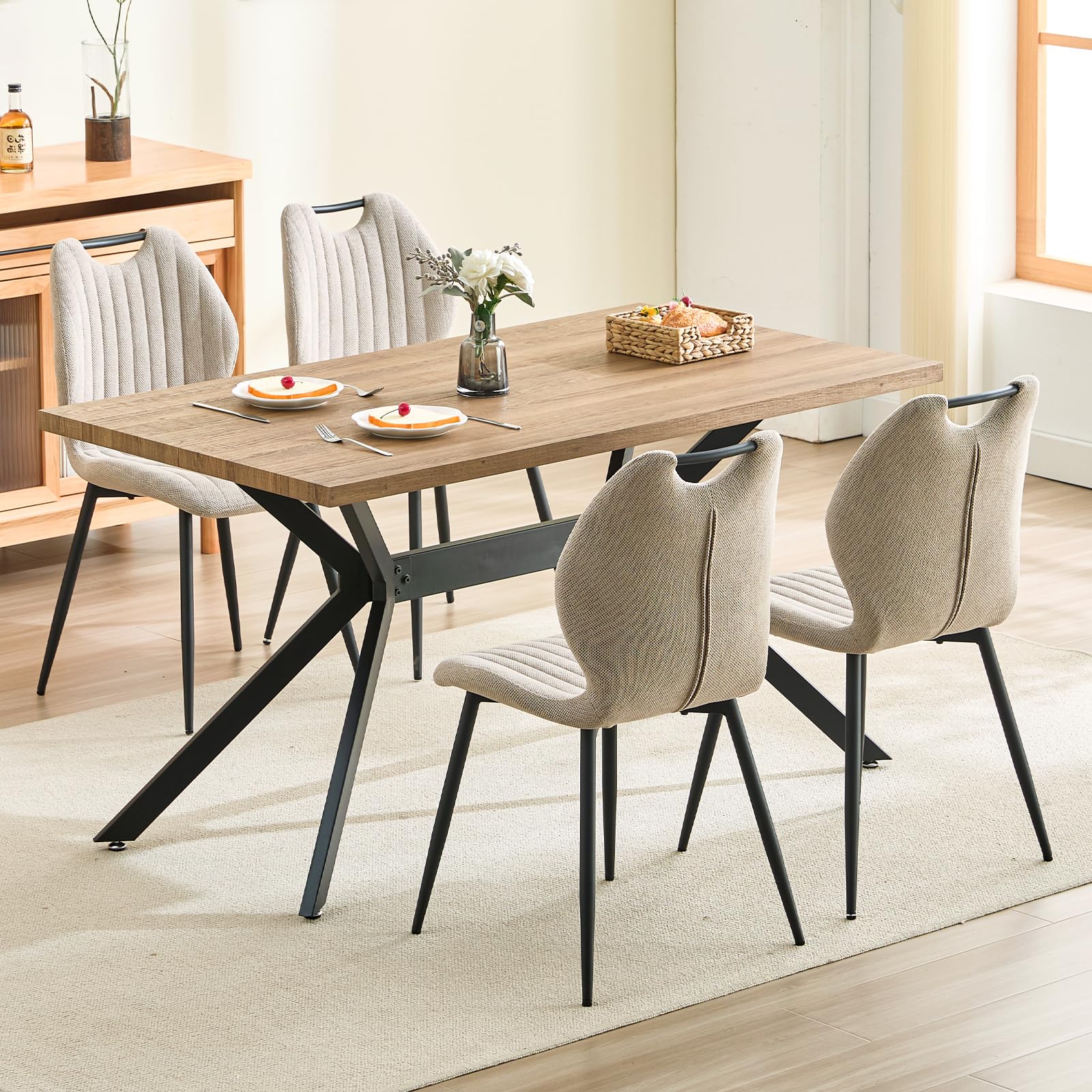 LEWE Tavolo de Pranzo con 4 Sedie, Moderno Set da Cucina, 140 X 80 X 76 Cm Tavolo Rettangolare da Cucina, Elevato Comfort di Seduta, per Soggiorno, Sala da Pranzo