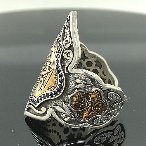 Miniatura 6 de Handmade Thumb Ring, Arabic Calligraphy Thumb Ring Men, Silver Archer Ring, Sapphire Gemstone Ring, 925k Sterling Silver