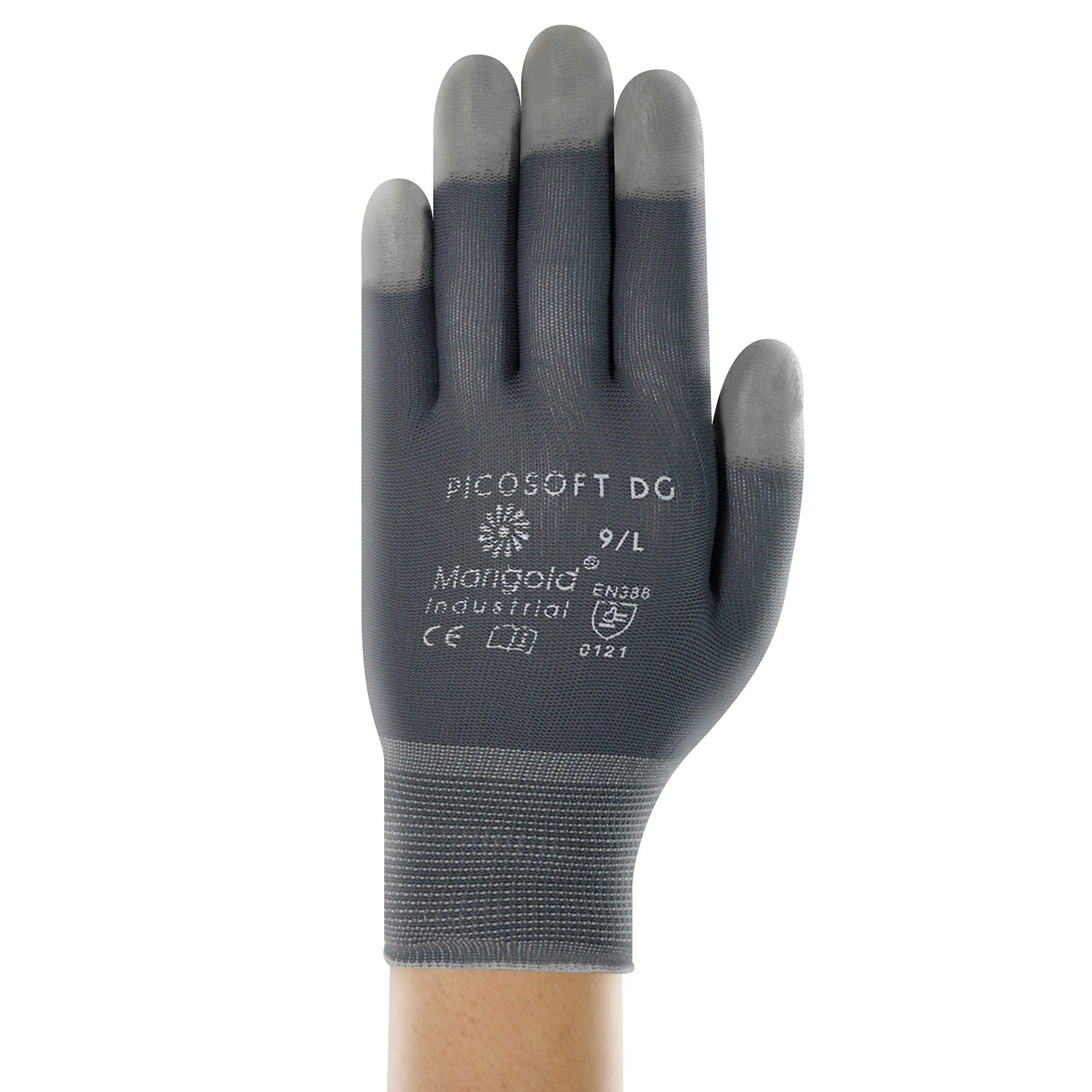 Comasec & Marigold Ansell Picosoft DG Arbeitshandschuhe, Mehrzweckhandschuhe, Mechanikschutz-Handschuh, Industrie PSA, Grau, Größe L (12 Paar)