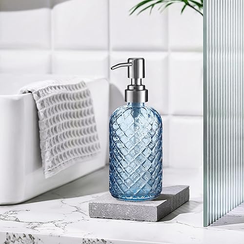 Miniatura 5 de Dispensador de jabón de vidrio recargable de 14 onzas con bomba de acero inoxidable a prueba de óxido, para dispensar jabón de manos, gel de baño,