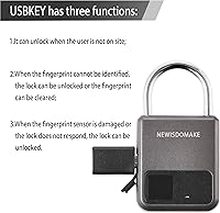 Vista 8 de Candado de huellas dactilares, candado inteligente con soporte de carga USB, bloqueo de huellas dactilares, bloqueo biométrico adecuado