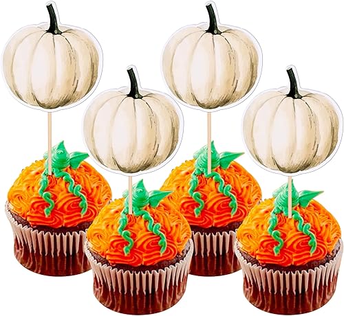 Paquete de 30 adornos de calabaza para cupcakes de cosecha de otoño para baby shower, cosecha de otoño, fiesta temática de fiesta de cumpleaños para