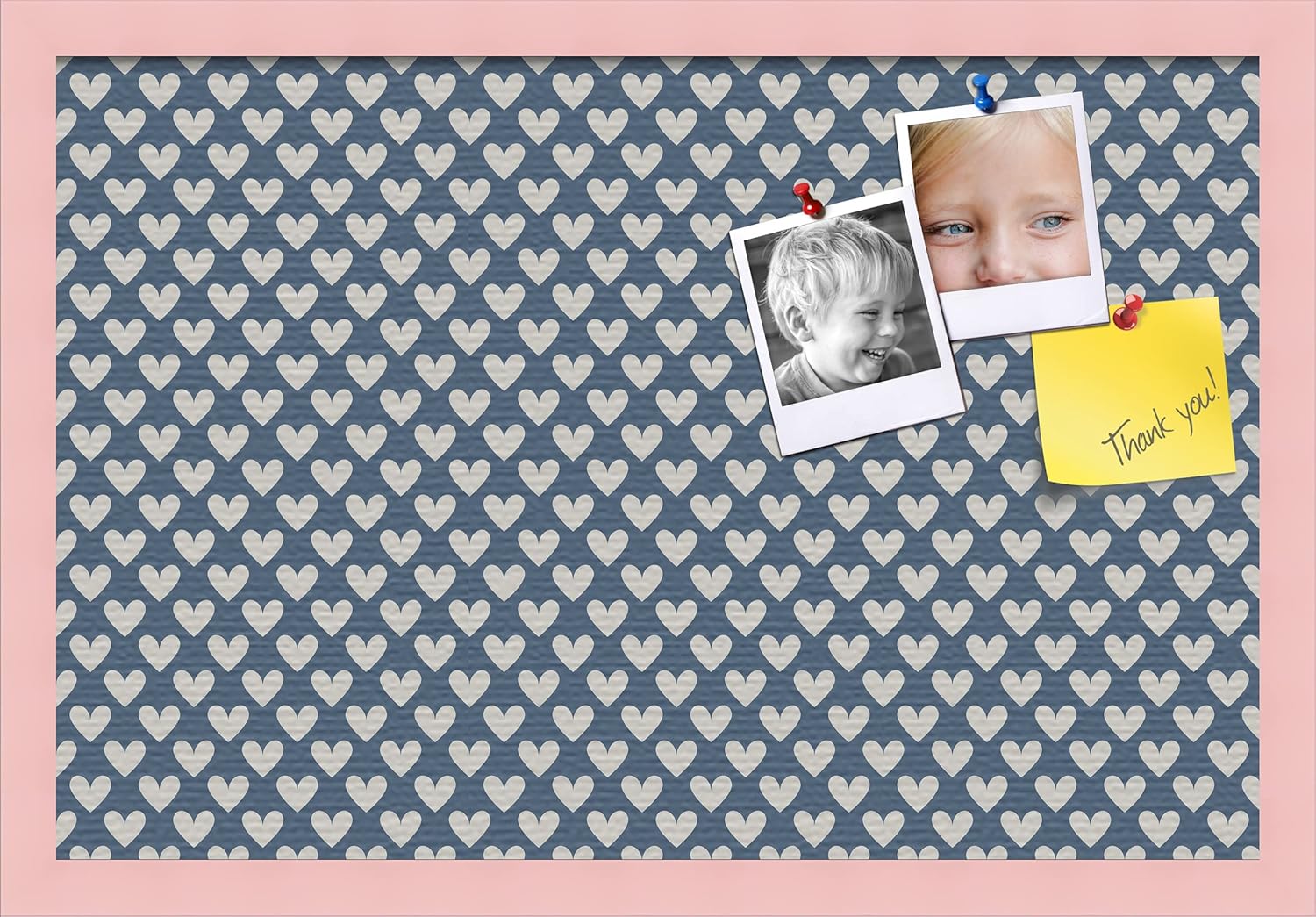 PinPix Decorative pin Cork Bulletin Board Made from Canvas, Retro Pattern Printed at 24x16 Inches and Framed in Baby Pink Stain on Beech (PinPix-378)