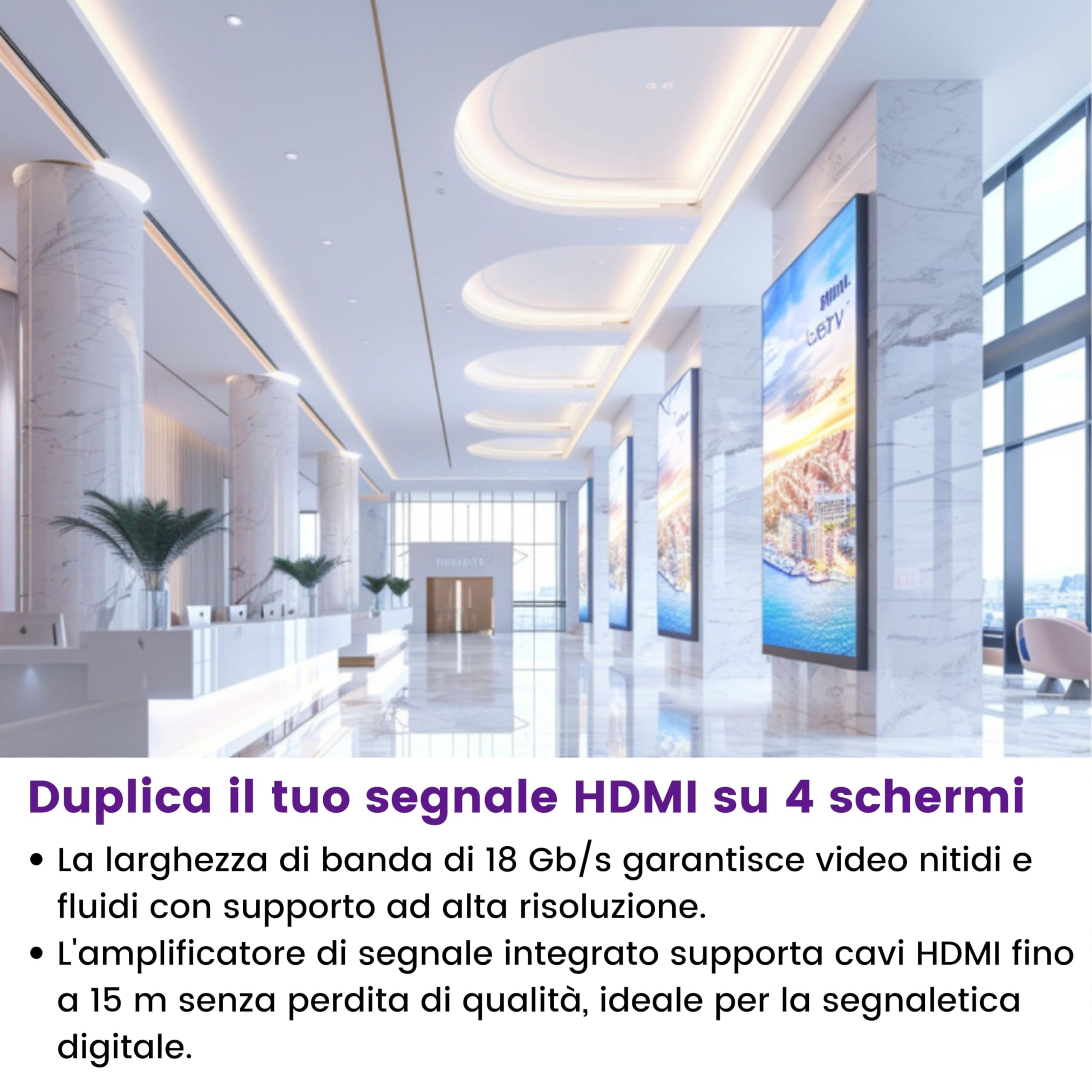 Marmitek Split 614 Pro - Splitter HDMI 4K60 1 ingresso 4 uscite UHD HDR | Sdoppiatore HDMI 2.0 per 4 schermi, Ultra HD 4K60, HDR, HDCP 2.2, EDID, downscaler, 18 Gbit/s e scocca metallica
