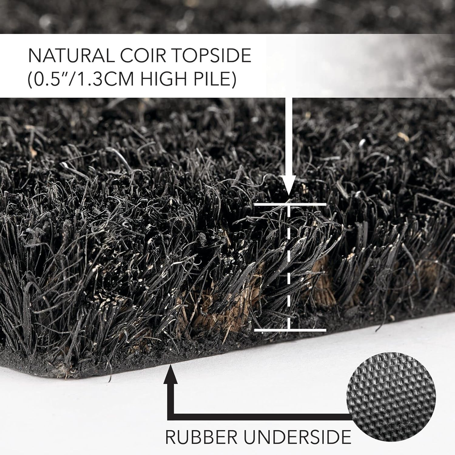 mDesign Rectangular Coir and Rubber Entryway Welcome Doormat with Natural Fibers for Indoor or Outdoor Use - Decorative Tree Design - Minimalistic Design - Black/White