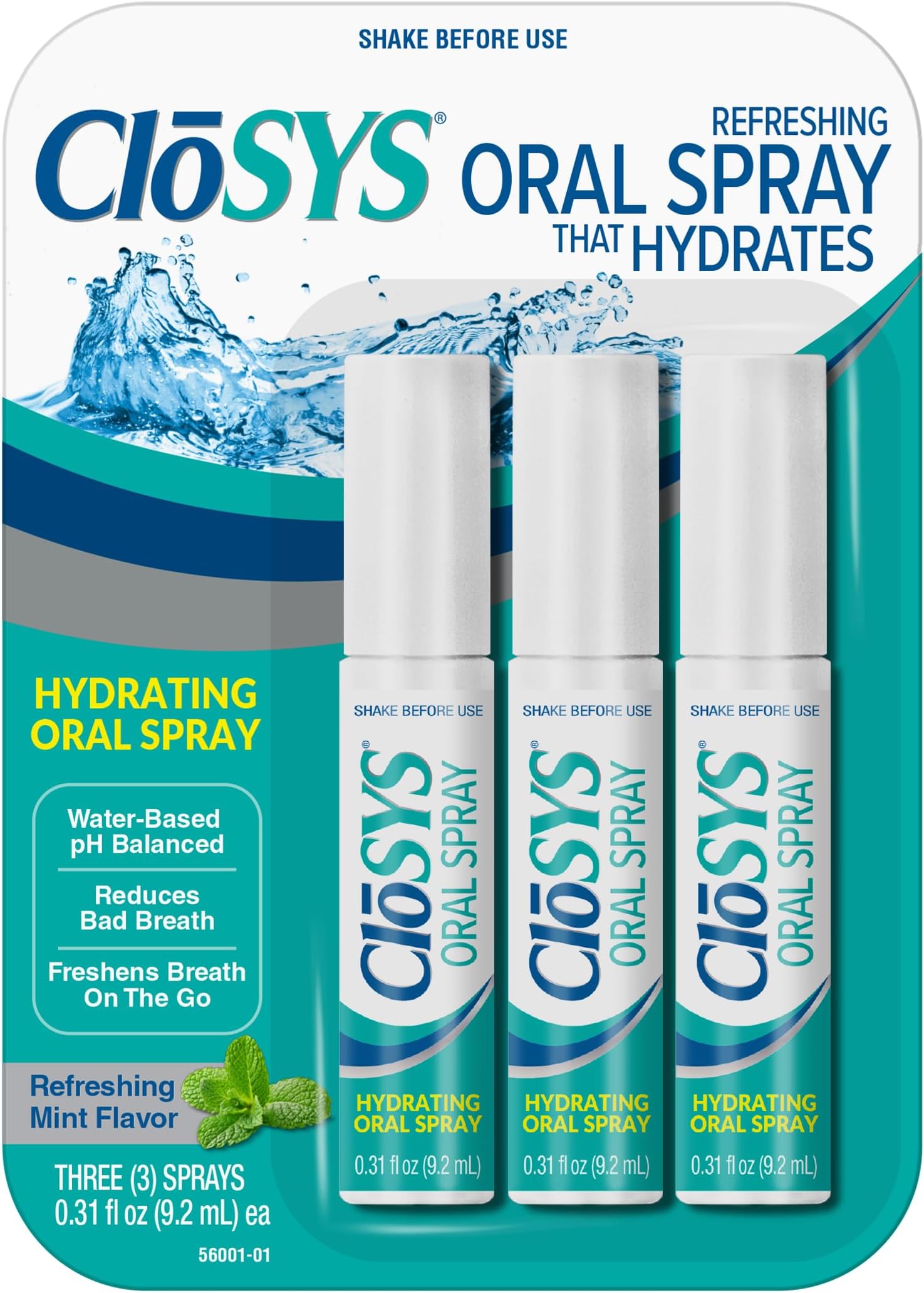 CloSYS Oral Breath Spray, 0.31 Ounce (3 Count), Mint, Sugar Free, pH Balanced, Fights Bad Breath