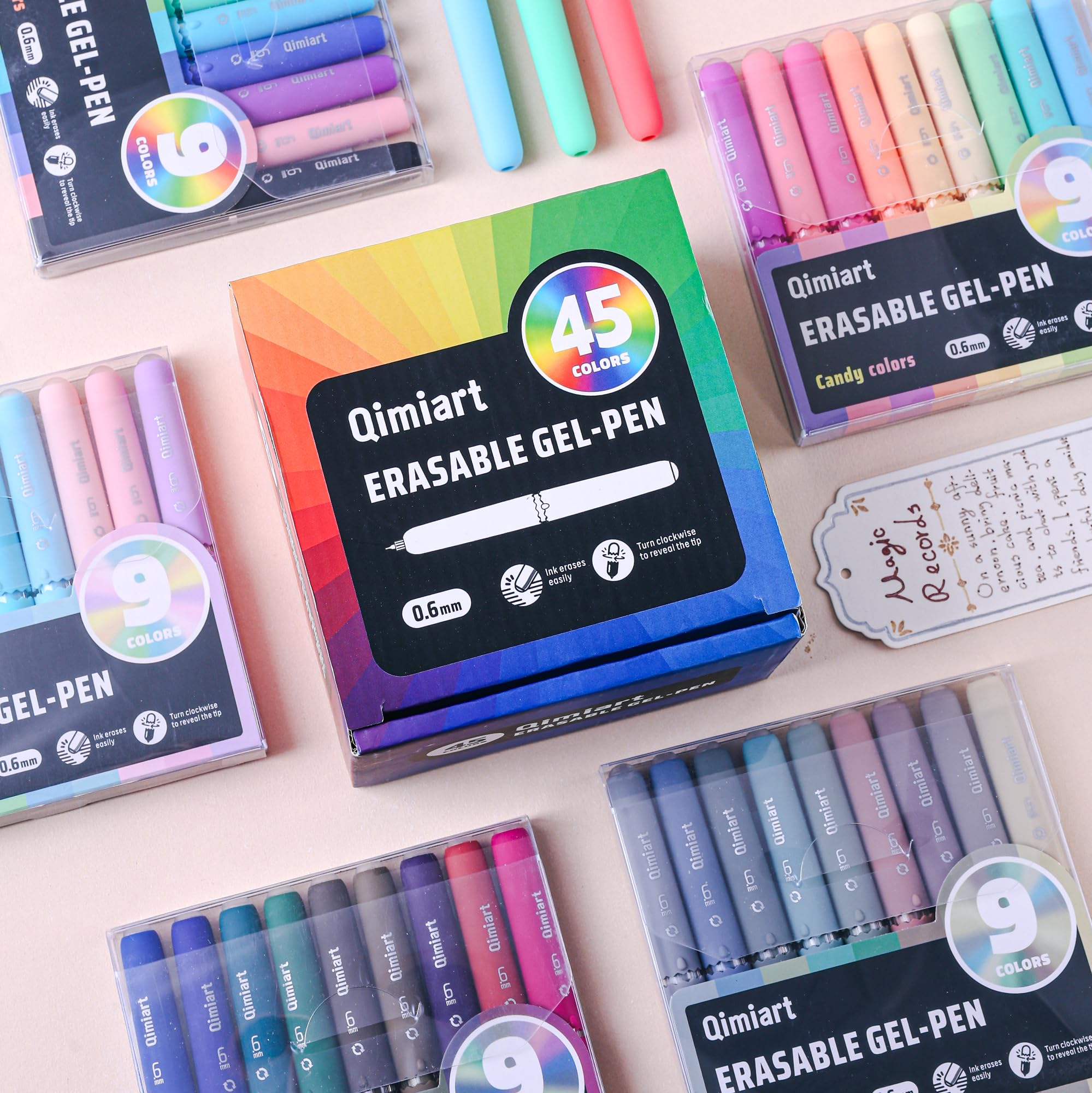 Stylos gel effaçables, pointe fine 0,6 mm, 45 couleurs assorties