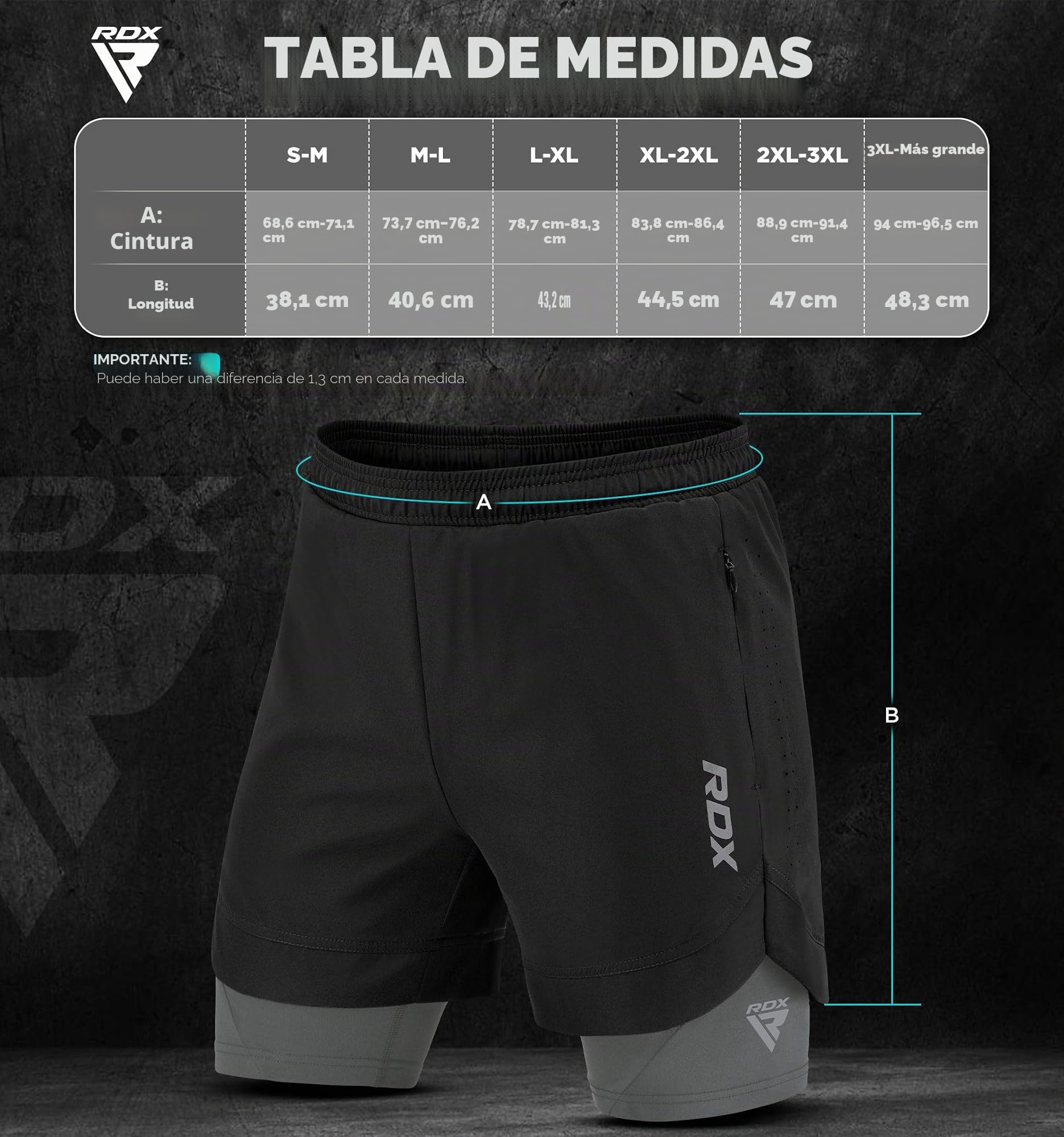 RDX Pantalones Cortos para Correr Hombre, Corto Deporte Compresión Transpirable con 2 Cremallera y 2 Bolsillos para Teléfono, De Secado Rápido Gym Verano Shorts para Entrenamiento, Trotar, Ciclismo