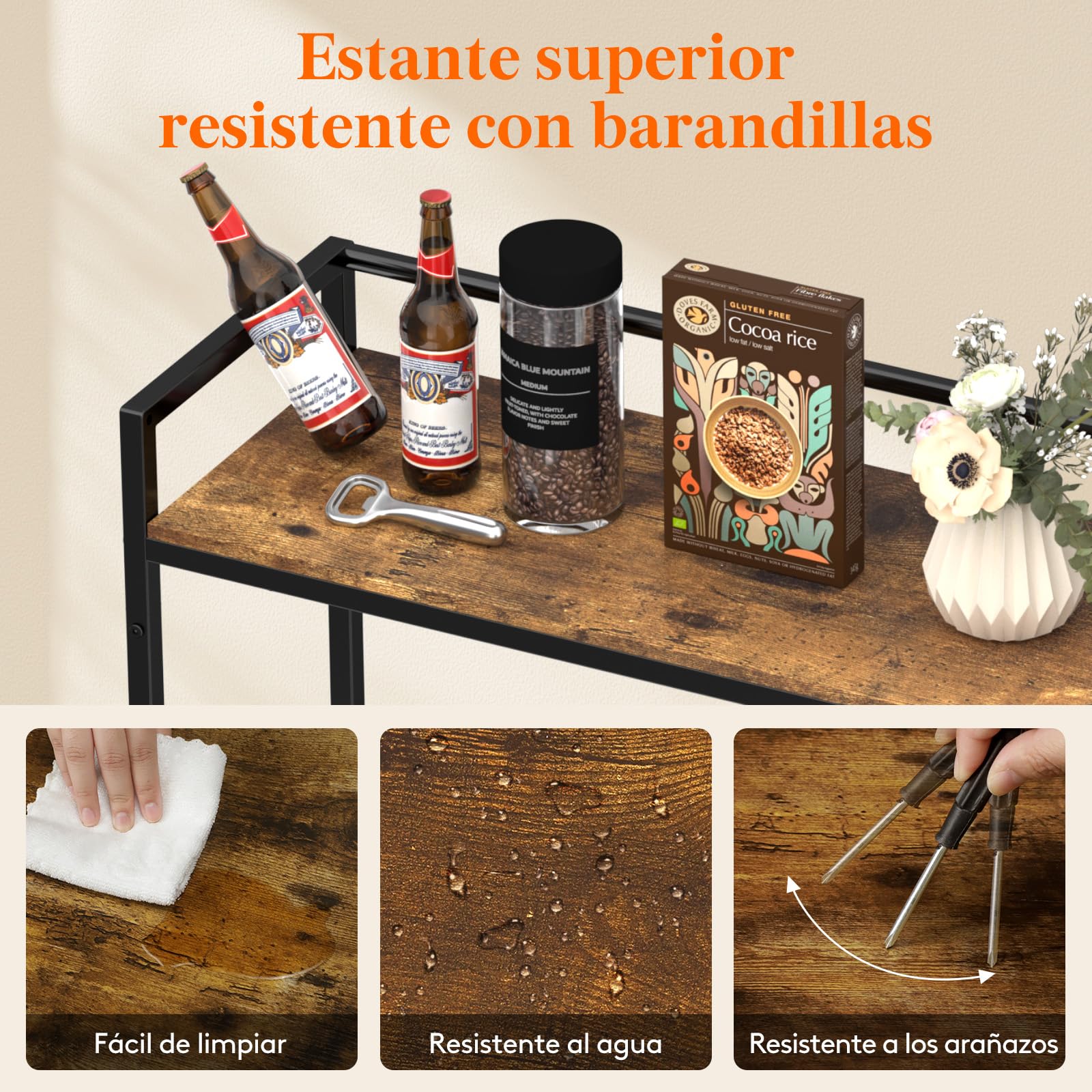Lifewit Botellero, 32 x 104 x 117,3 cm Botellero Estante de Almacenamiento de Metal para Cocina, Armario de Cocina para Bebidas Cerveza Café Bolsitas Zumo de Fruta Leche,Capacidad 340 kg, Brun Rústico
