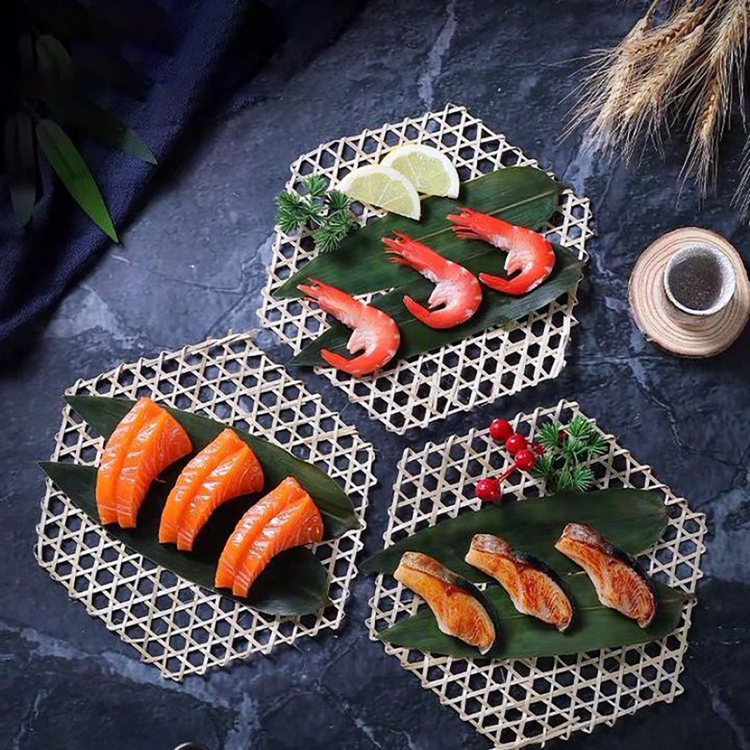 Vaporera Bambu Steamer Mat Tapete De Bambú - 6 Piezas, Hexagonal, Reutilizable Horno Cocinar Vapor, para Adecuado Freír Alimentos, Decorar Platos Creativos, Sopa, etc