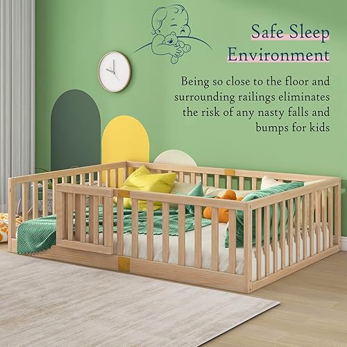 Miniatura 62 de Tatub Cama Montessori de suelo individual con rieles altos, marco de cama Montessori de madera maciza para niños, la entrada se puede instalar a
