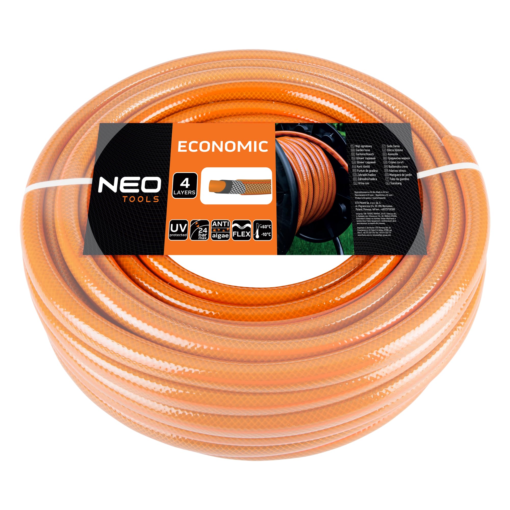 NEO TOOLS Gartenschlauch Set 50m 1/2 Zoll mit Schlauchwagen Spritze und Anschlussarmaturen UV Beständig 4 Lagig Bewässerungsset für Große Gärten