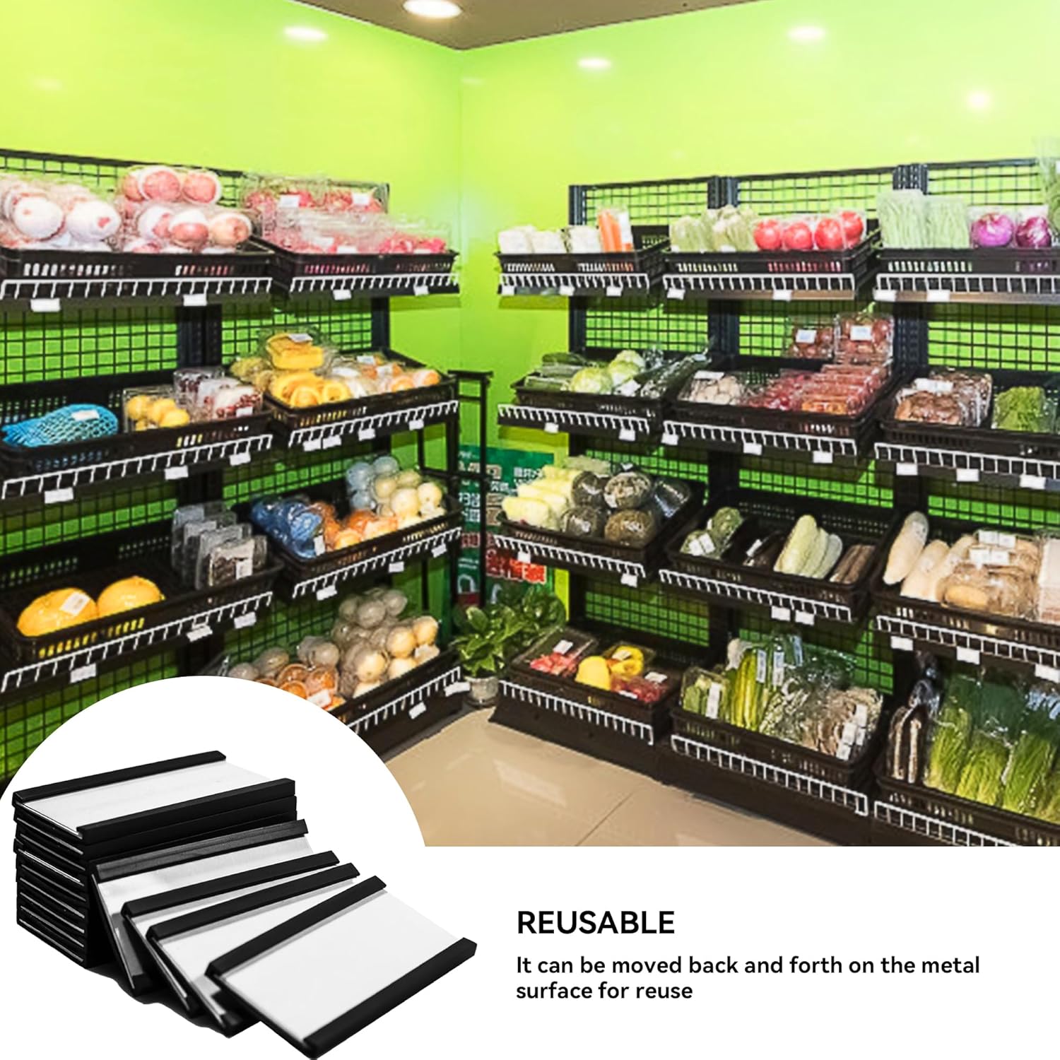 100 Pack Magentic Label Holders 1x2 Inch, C Channel Magnetic Data Card Holders, Magnetic File Cabinet Labels with White Paper Inserts and Clear Plastic Film for Metal Shelf Identification Card Holder