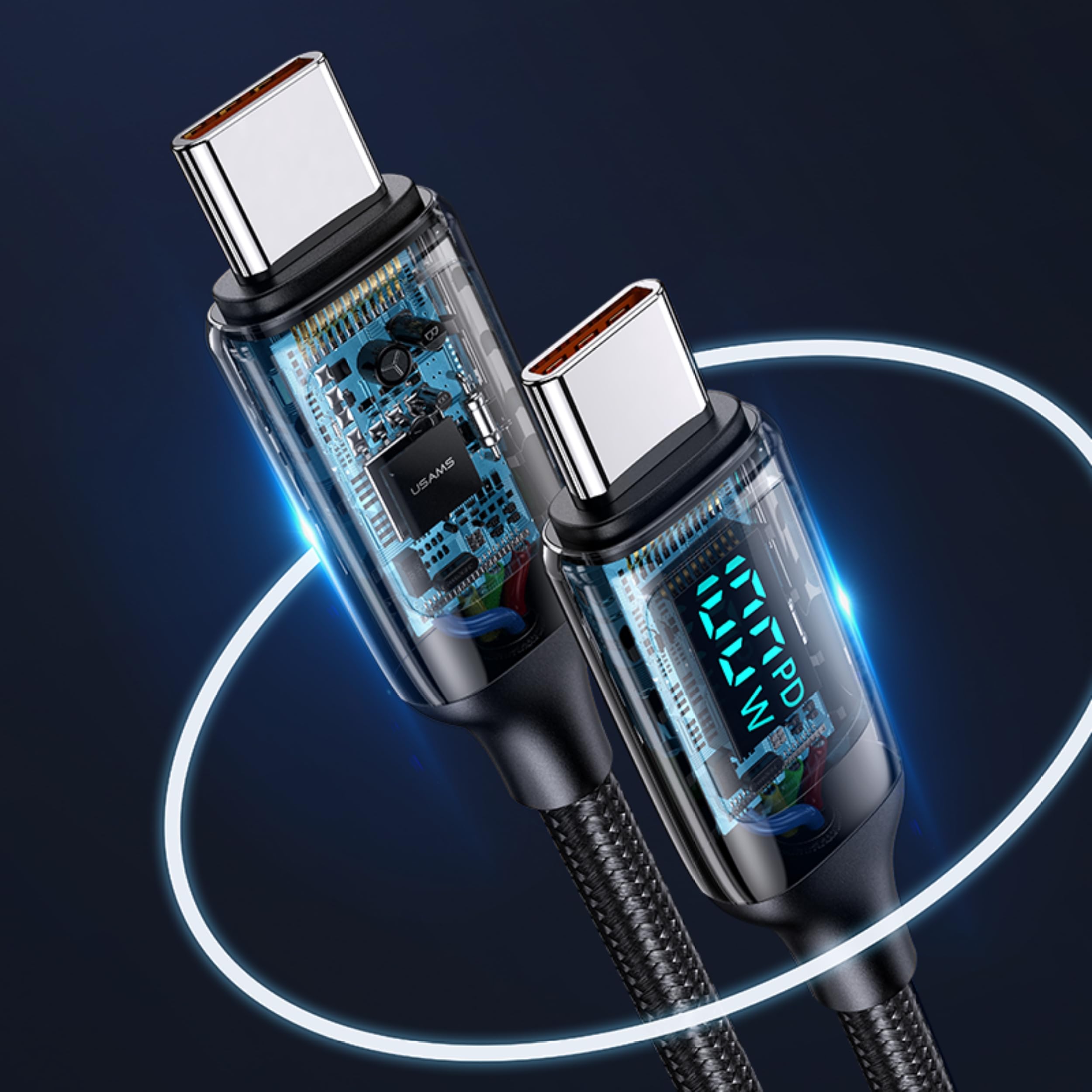 P4Y USB-C vers USB-C Câble US-SJ546 U78 pour la charge et le transfert de données 100W PD Charge rapide jusqu'à 5A Matériaux : nylon + aluminium Disposition intelligente Indicateur LED 1.2m Blanc