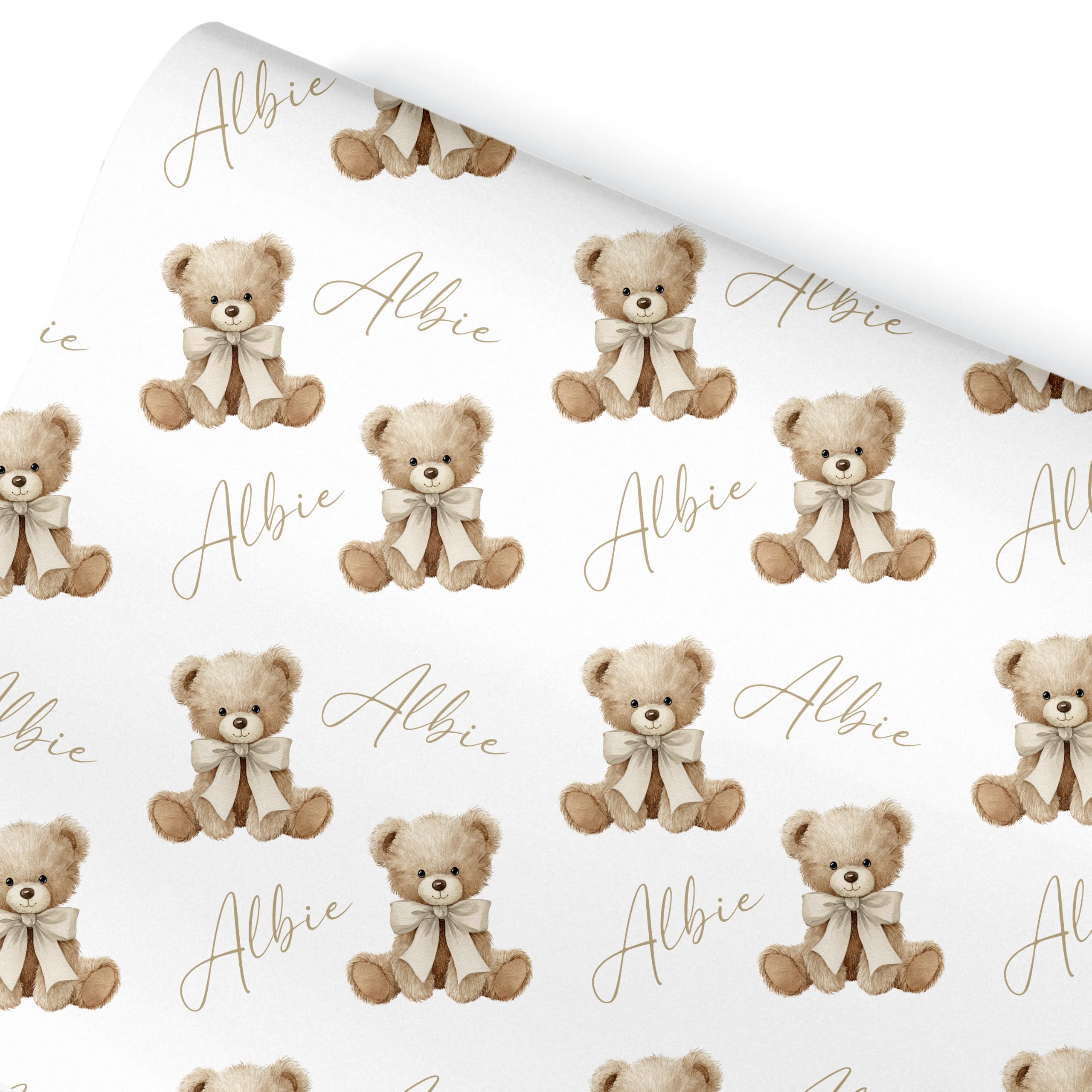 Personalised Baby Shower Wrapping Paper – Watercolour Teddy Bear design - Teddy bear wrapping paper