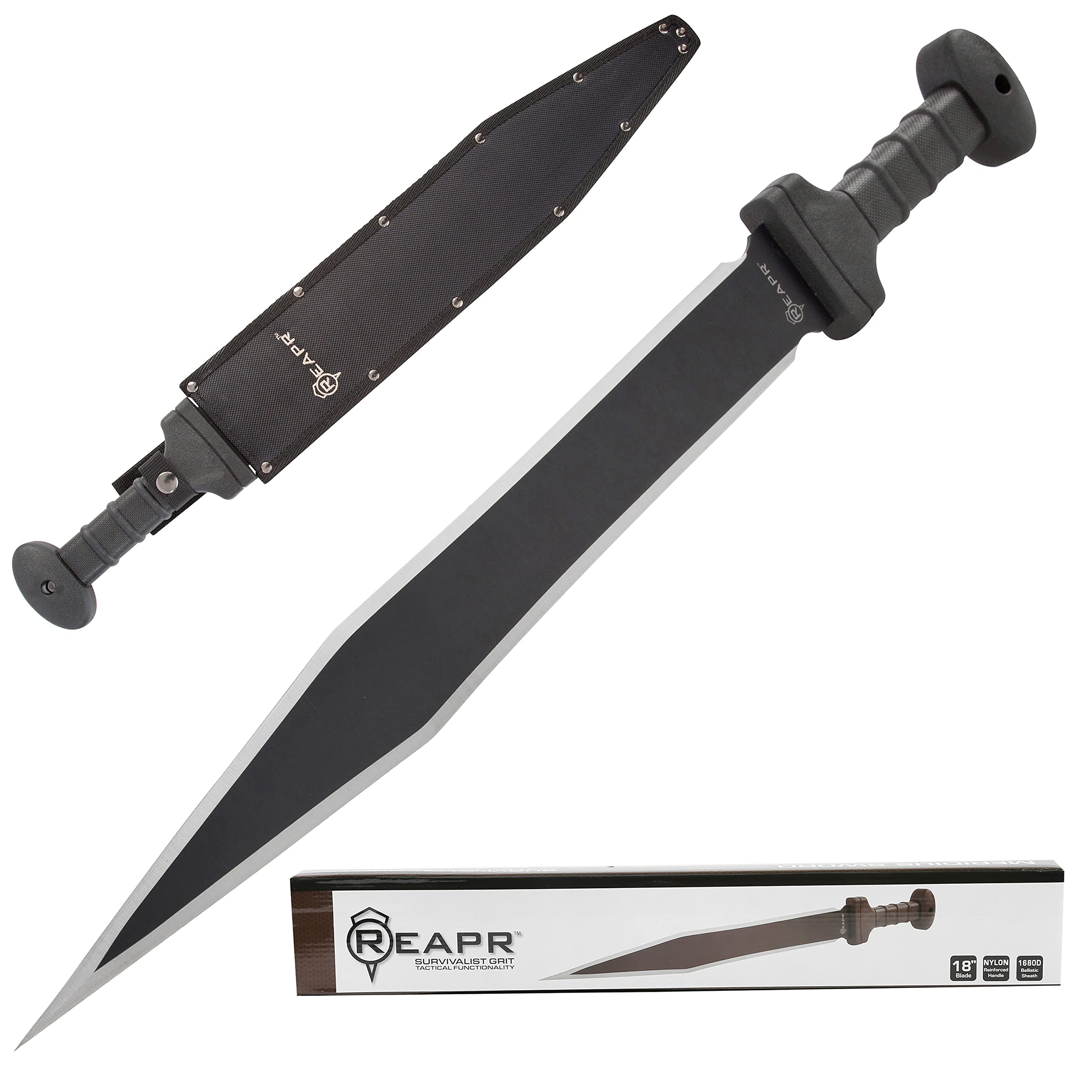 Reapr Meridius Full Tang Sword, 25" Real Dual Edge Sword with 7" Sword Hilt Handle and Sheath, Battle Ready Combat Knife Perfect for Survival Gear and Collection, 420 Stainless Steel