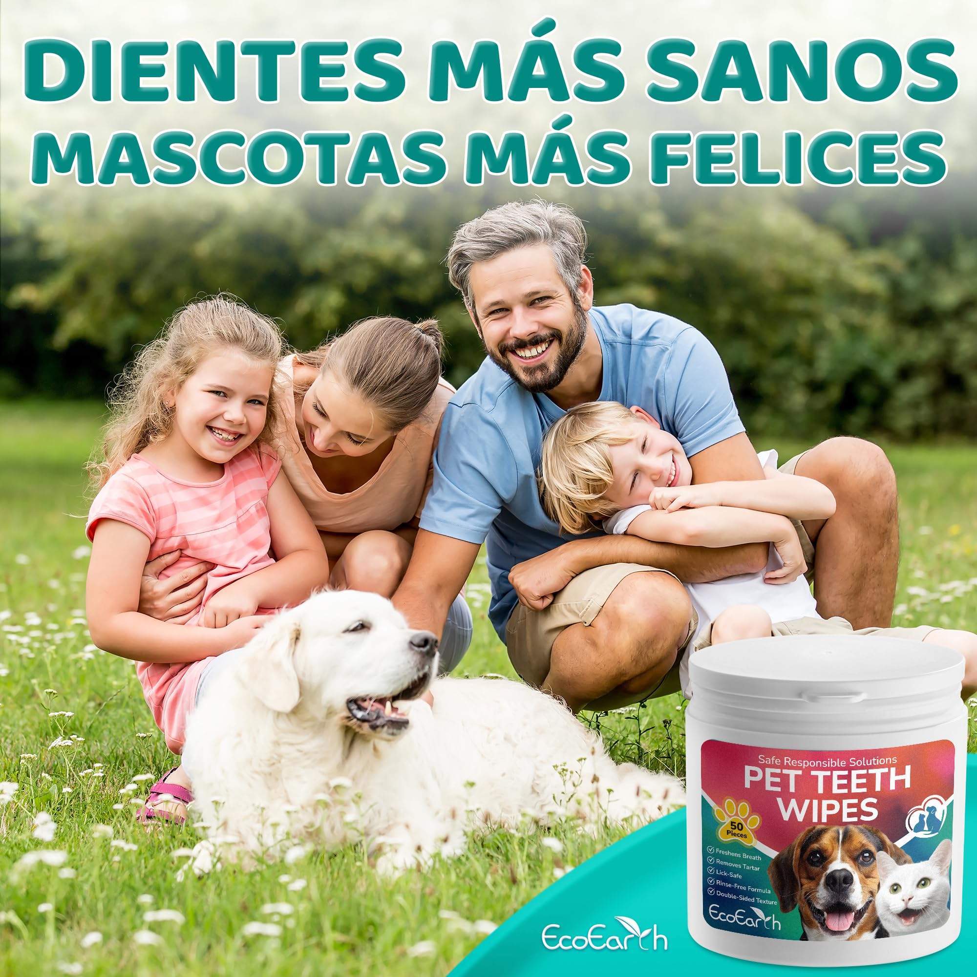 EcoEarth Toallitas de Limpieza Dental Premium para Perros y Gatos - 100 Piezas - Almohadillas para los Dedos para el Cuidado Dental de Mascotas para un Aliento Fresco y una higiene bucal