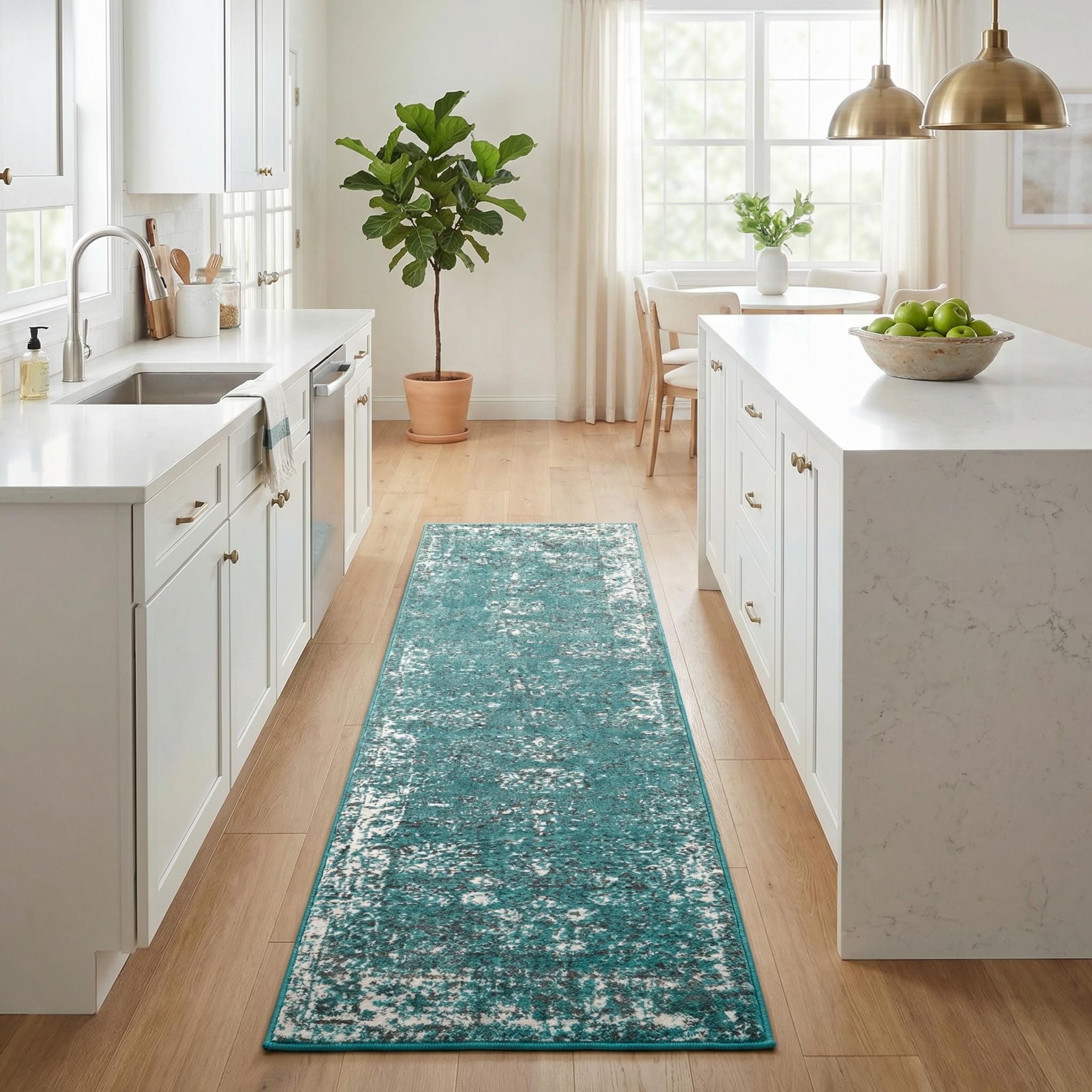 Unique Loom Sofia Collection Area Rug - Casino (3' 3" x 19' 8" Runner, Turquoise/ Ivory)