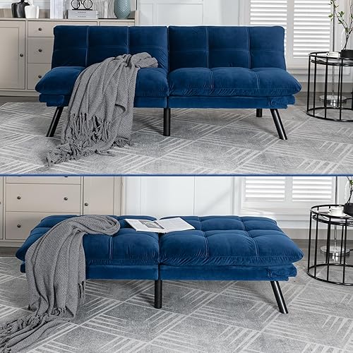 Miniatura 4 de Sofá cama tipo futón de 70 pulgadas, sofá cama moderno convertible con patas de metal, sofá biplaza plegable con respaldo ajustable para sala de